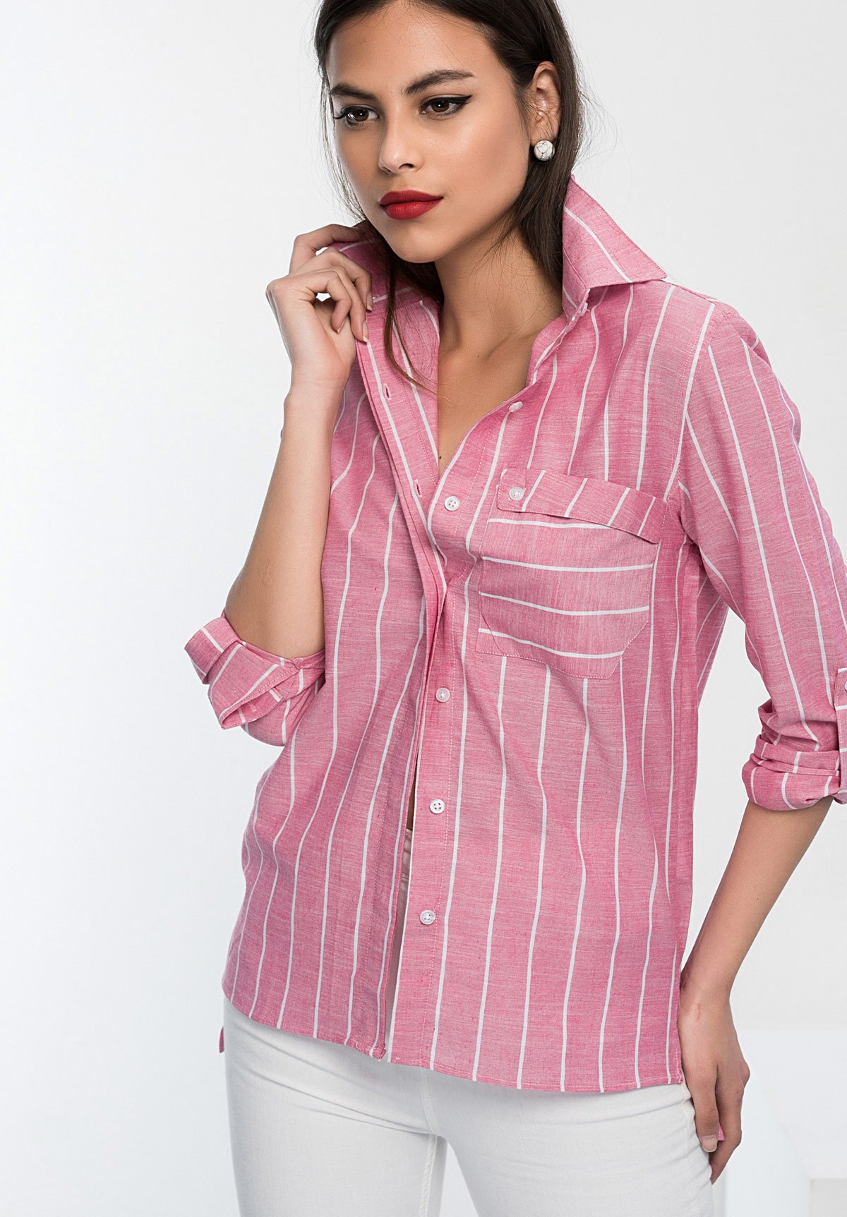 Bayan Pembe Cepli Gömlek EM03