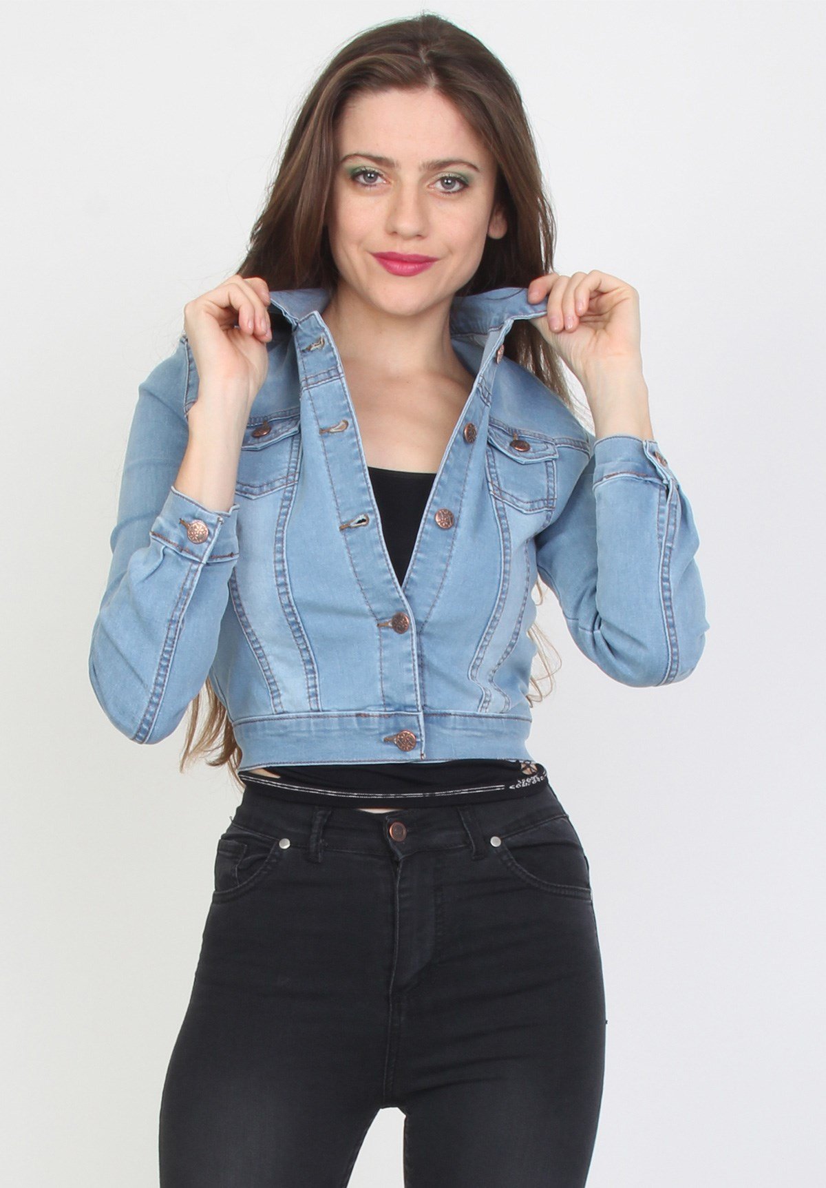 Likralı Açık Mavi Kadın Kot Ceket - CD0203