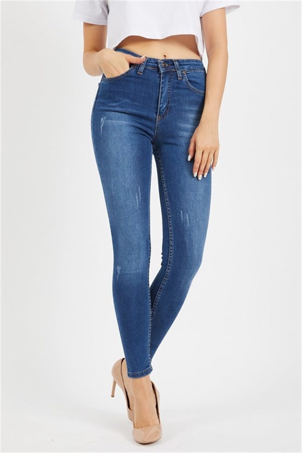 Likralı Bayan Kot Pantolon 0996