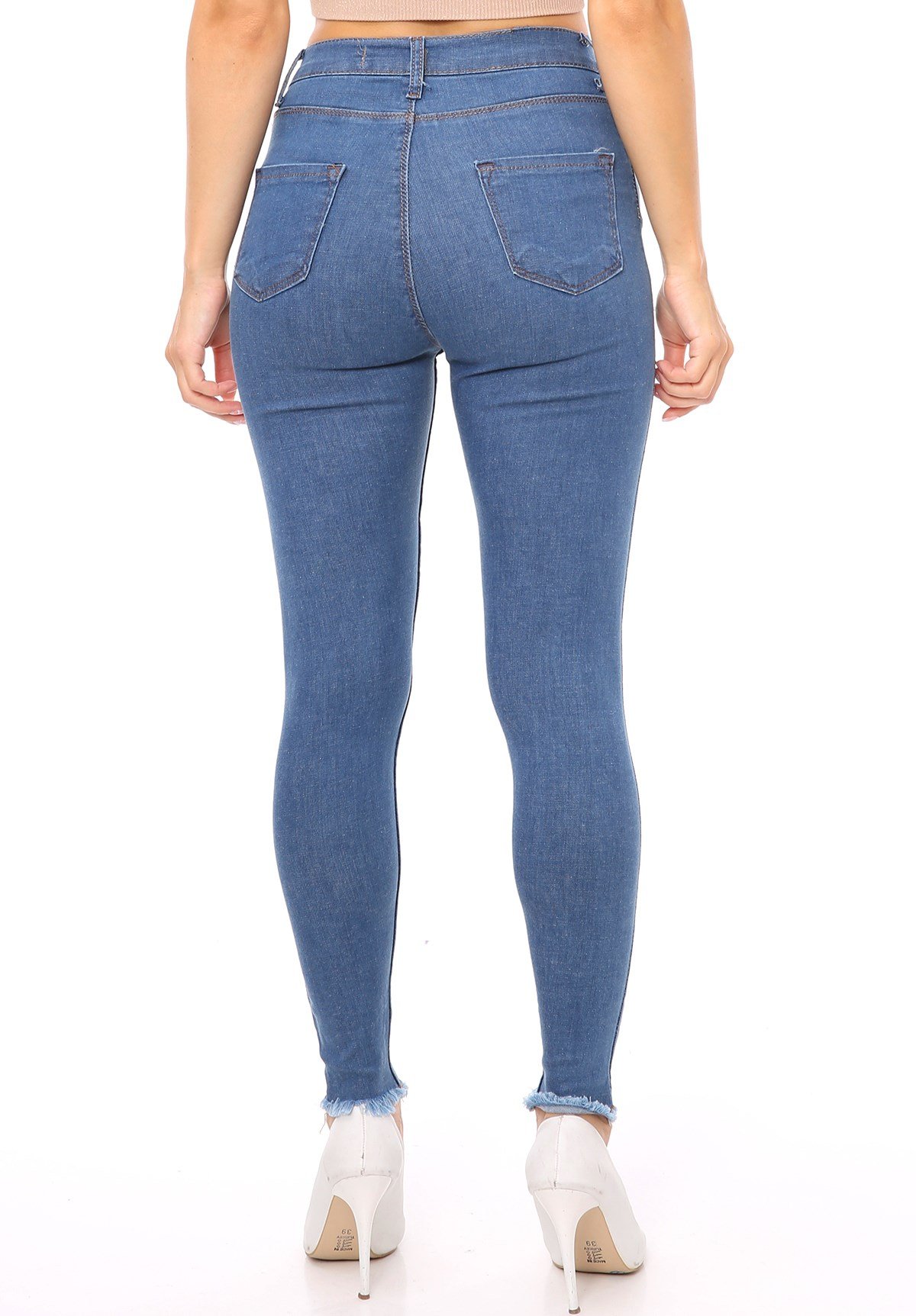 Likralı Boncuk İşlemeli Kelebek Model Yüksek Bel Kot Pantolon