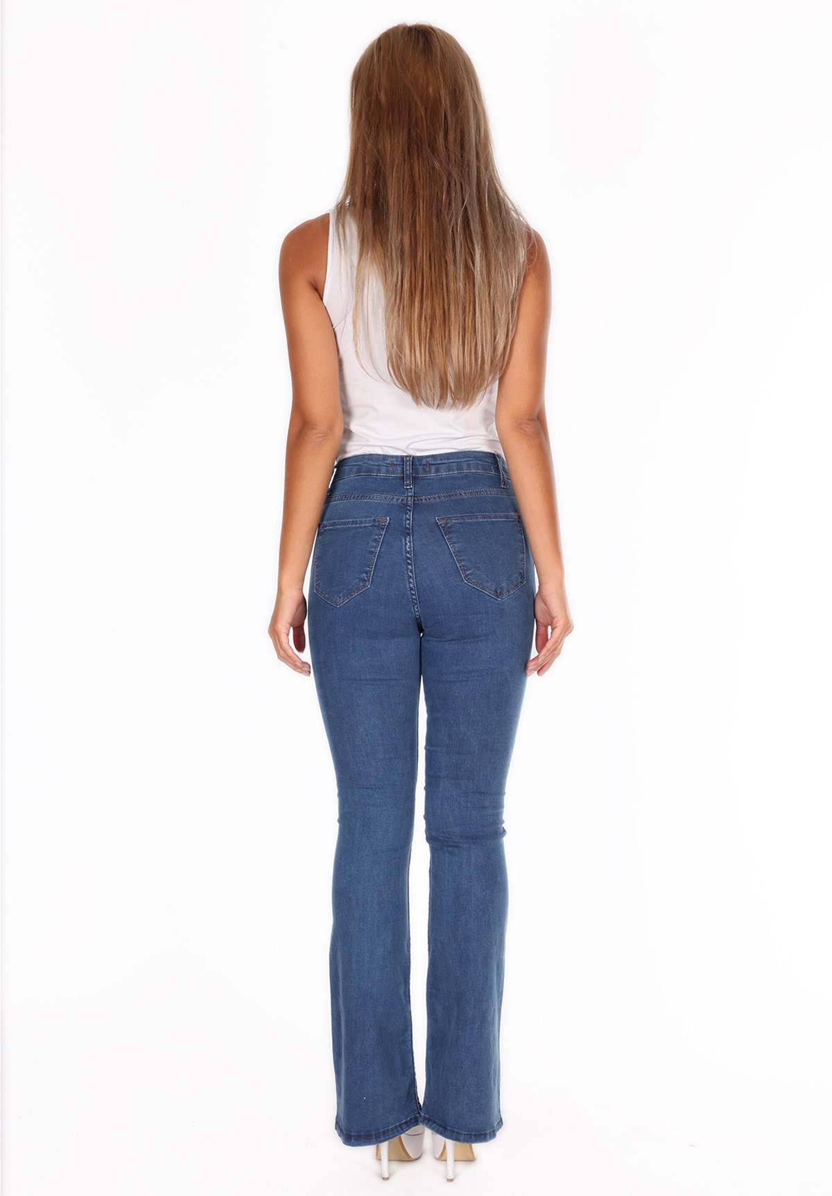 Likralı İspanyol Bol Paça Bayan Kot Pantolon