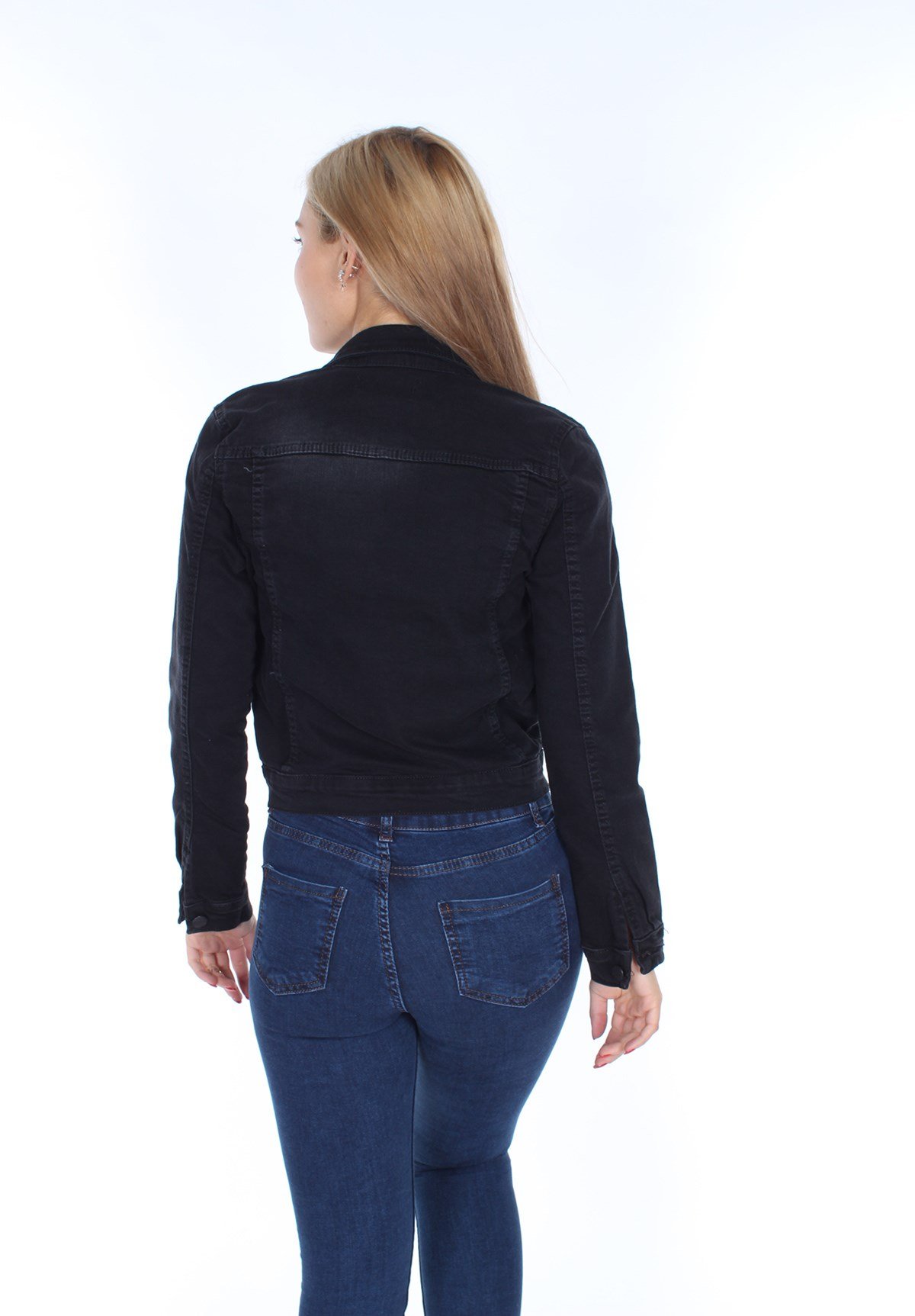 Likralı Siyah Bayan Kot Ceket - CD2156