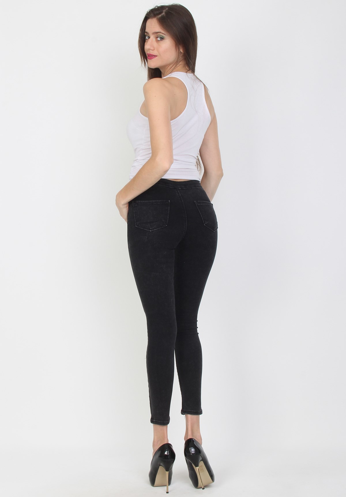 Likralı Taşlı Füme Bayan Kot Pantolon - YDY2114