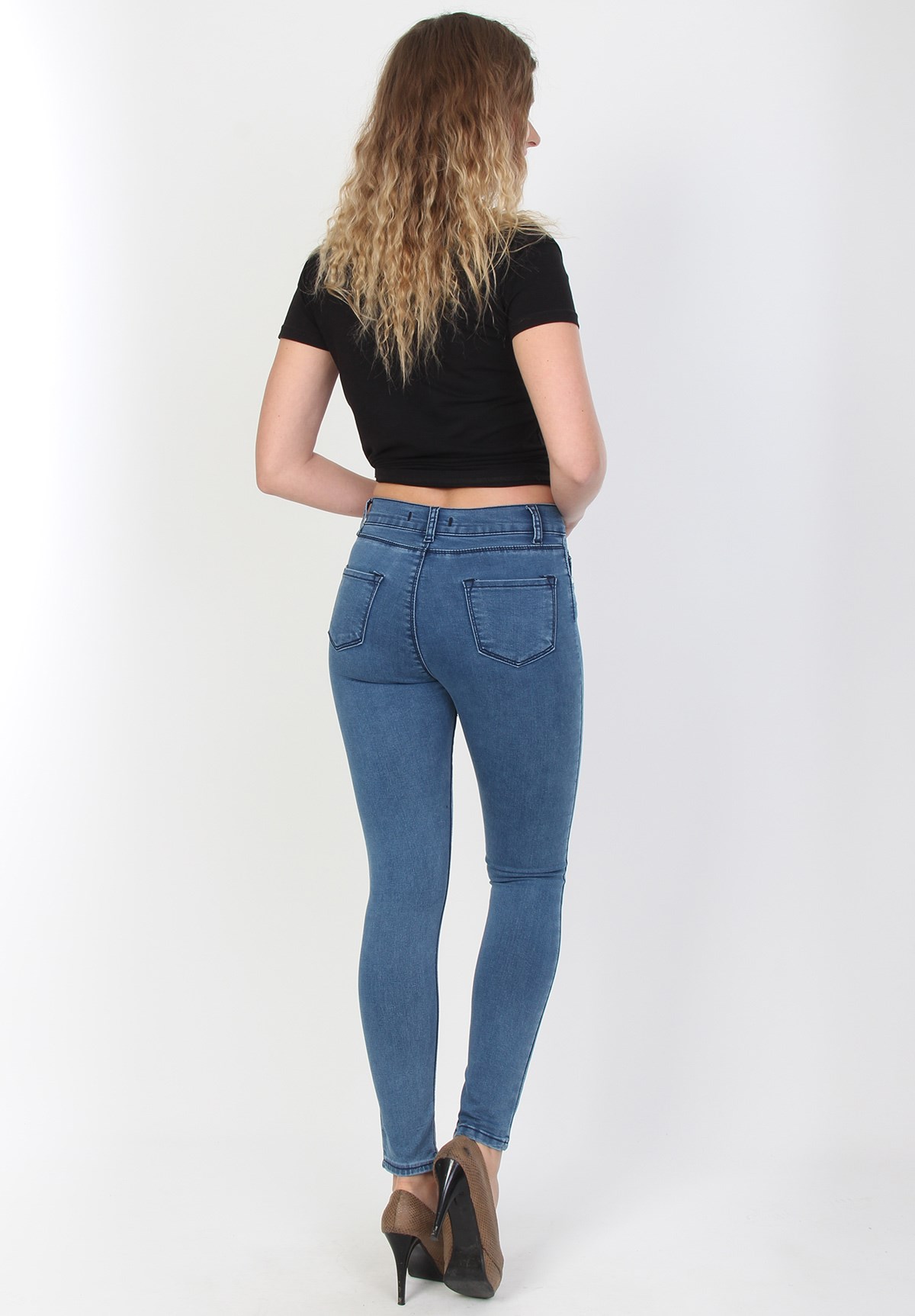 Likralı Yüksek Bel Mavi Bayan Kot Pantolon