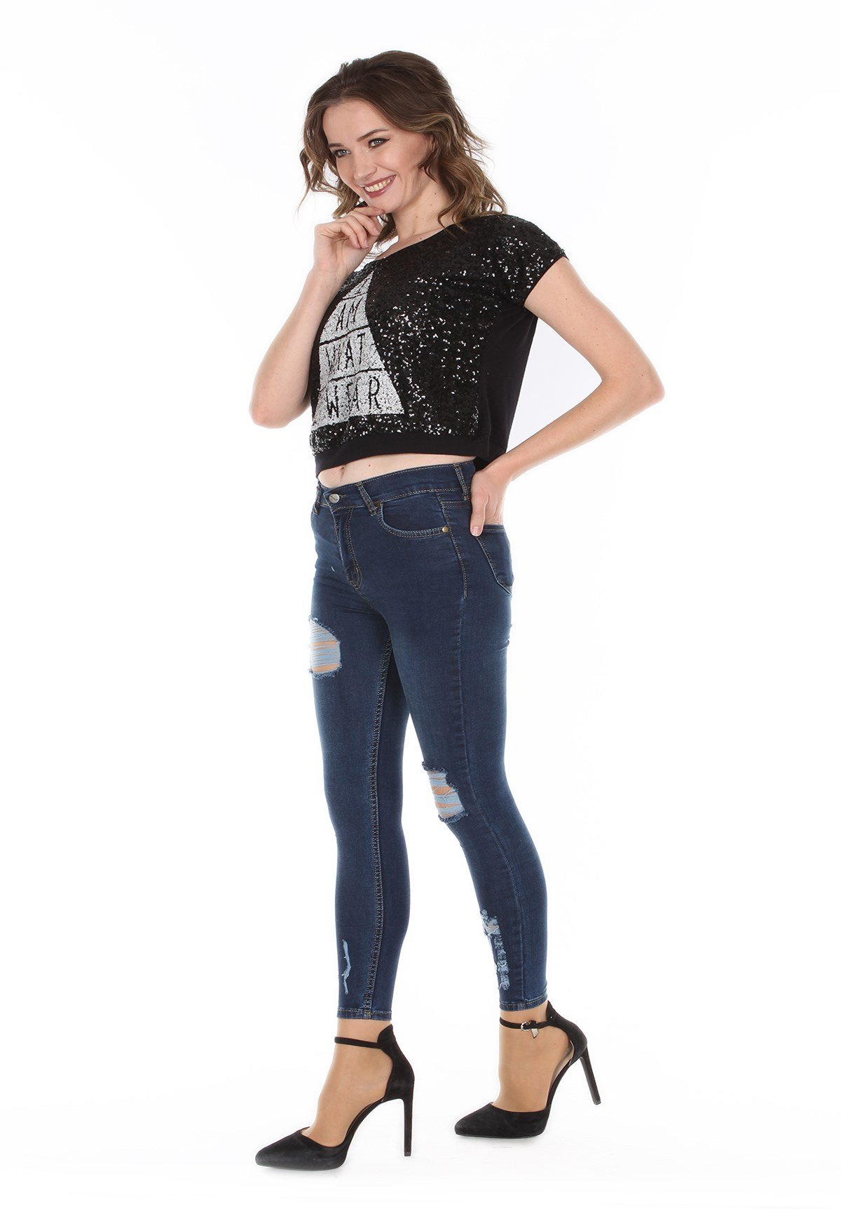 Mavi Yırtık Bayan Kot Pantolon