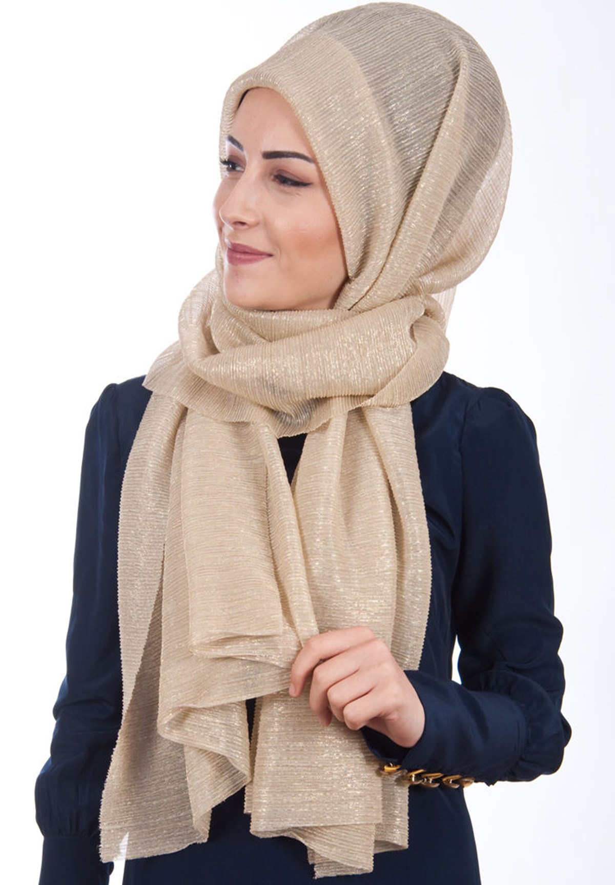 Simli Akordeon Şal Altın Sarısı