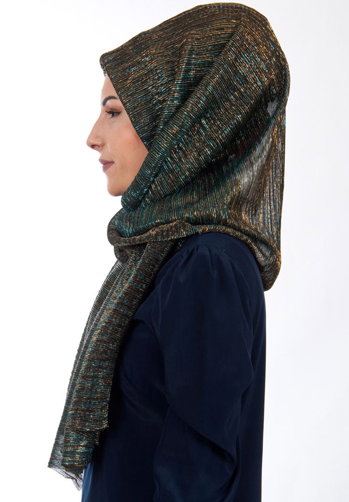 Simli Akordeon Şal Petrol Sarı