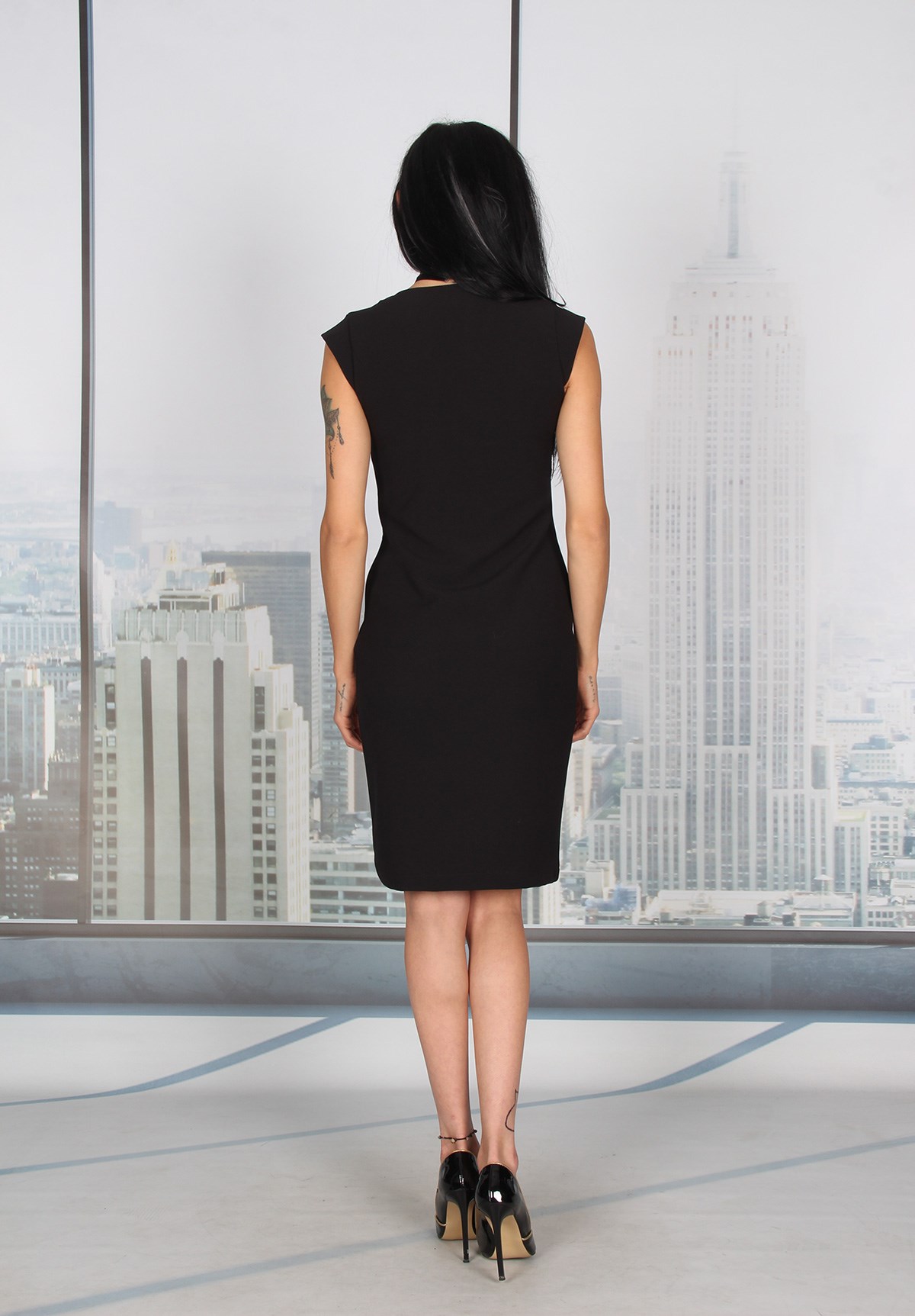 Siyah Beyaz Çizgili Bayan Elbise