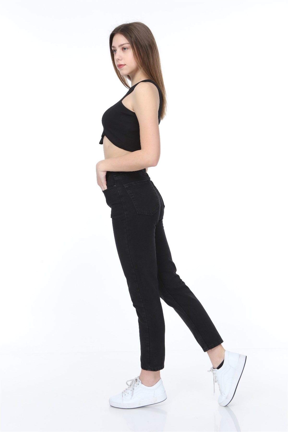 Siyah Mom Bayan Kot Pantolon