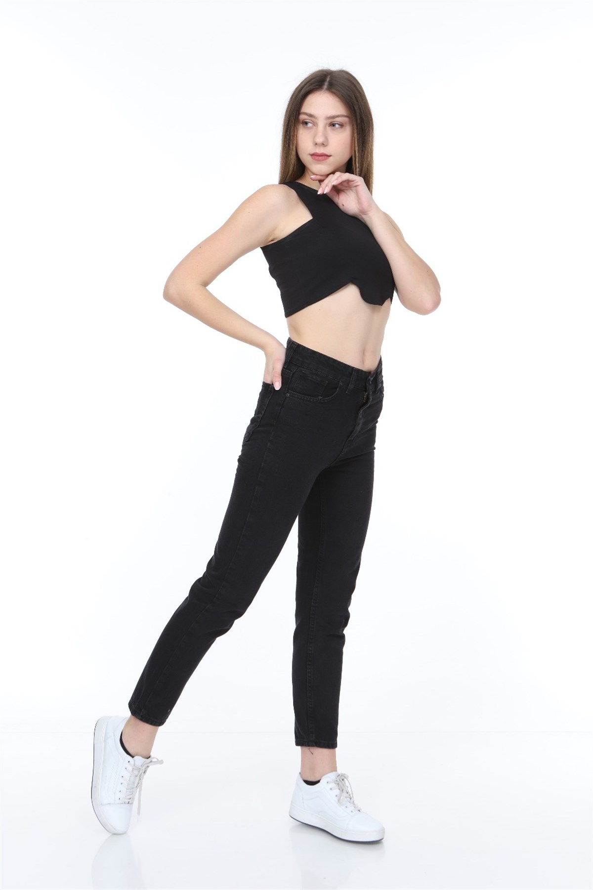 Siyah Mom Bayan Kot Pantolon