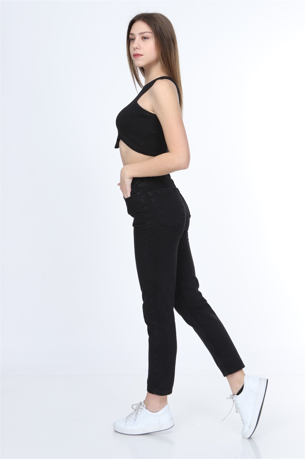 Siyah Mom Bayan Kot Pantolon