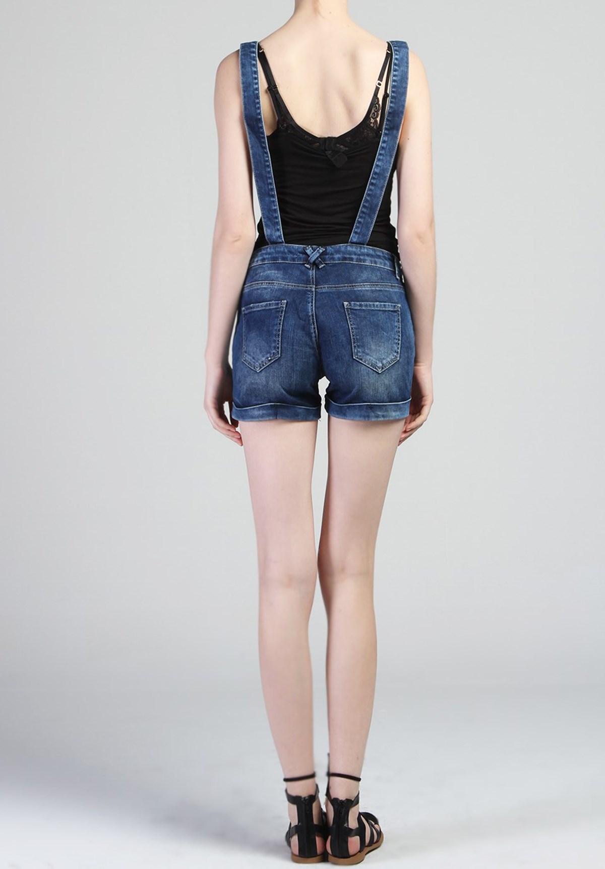 Şort Modelli Ön Cepli Yırtık Salopet Tulum