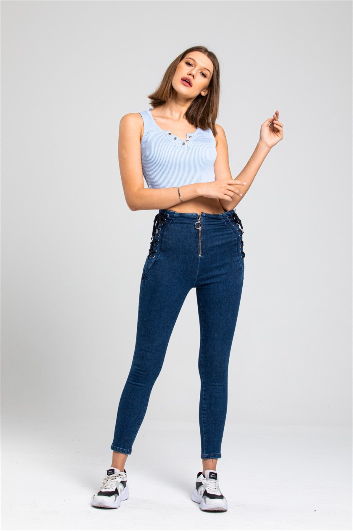 Yanı Bağcıklı Bayan Kot Pantolon 62414241