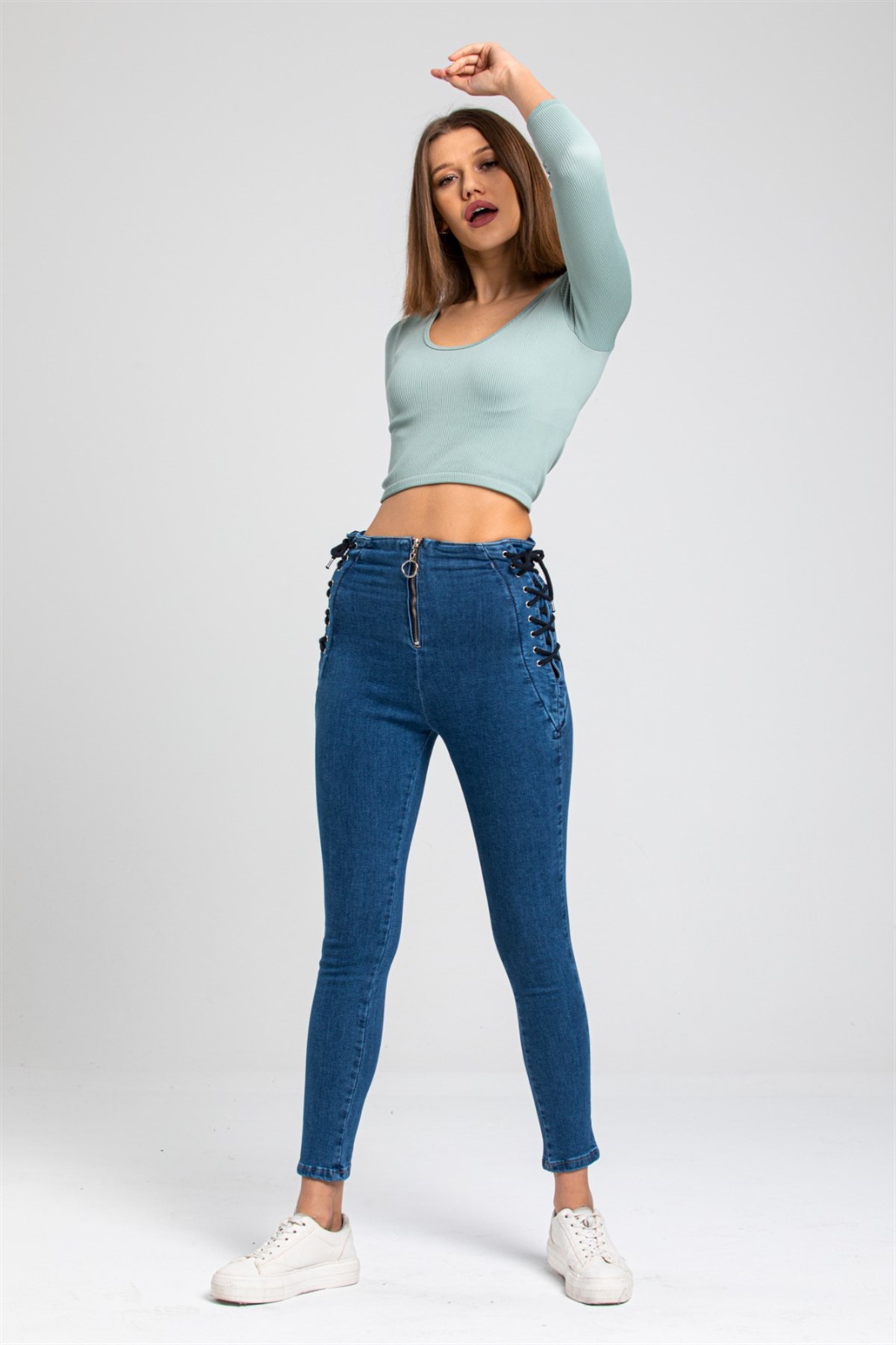 Yanı Bağcıklı Bayan Kot Pantolon 6964241