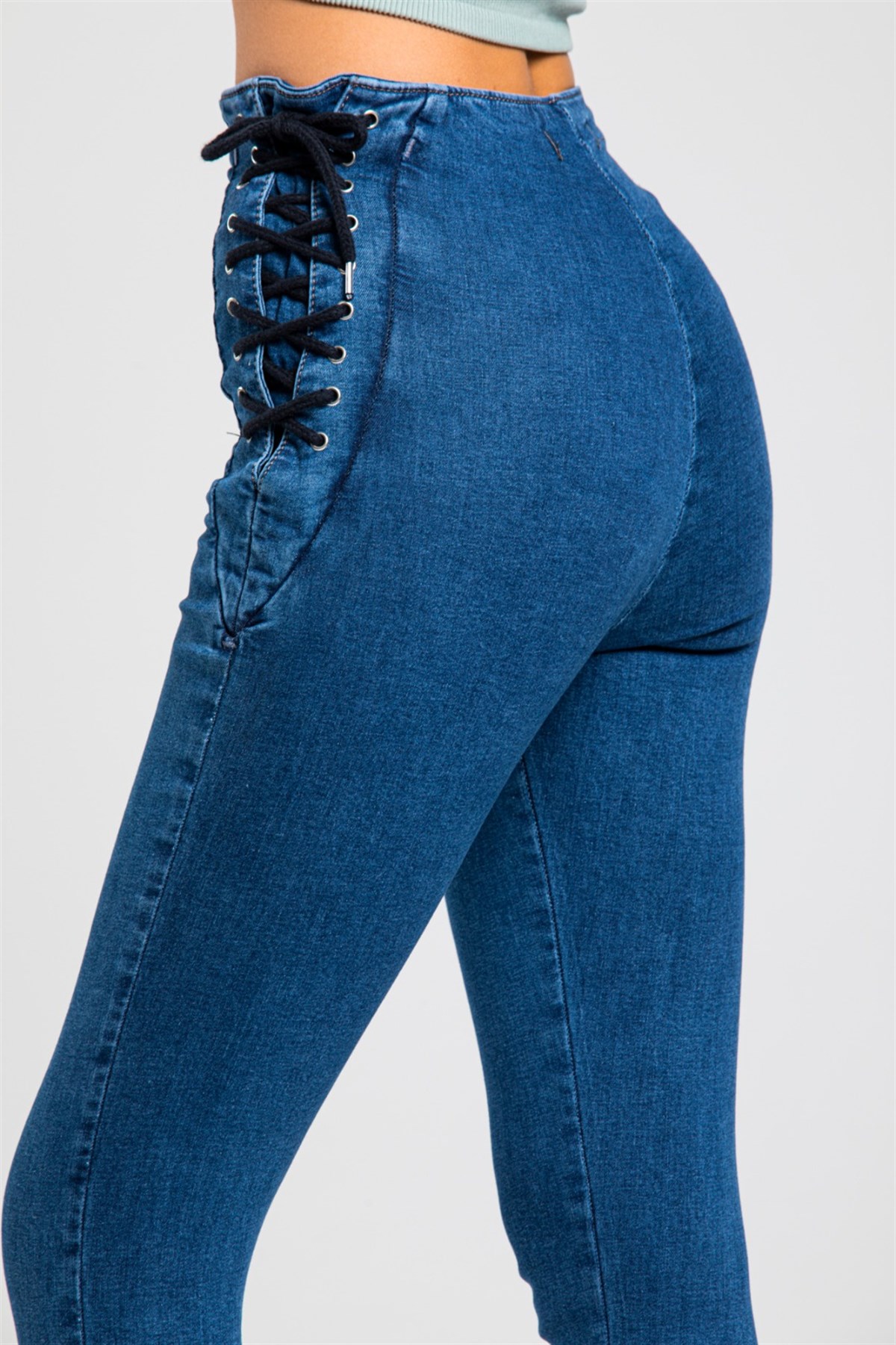 Yanı Bağcıklı Bayan Kot Pantolon 6964241