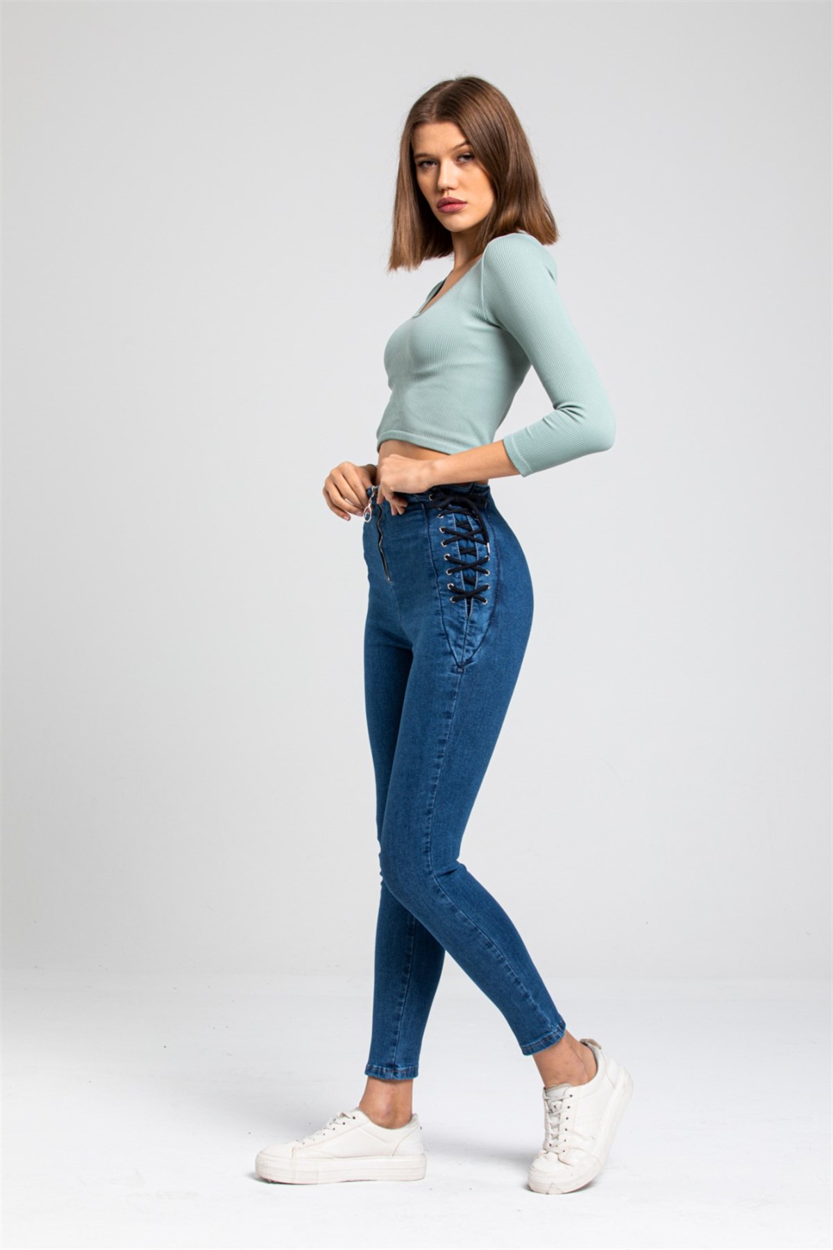 Yanı Bağcıklı Bayan Kot Pantolon 6964241