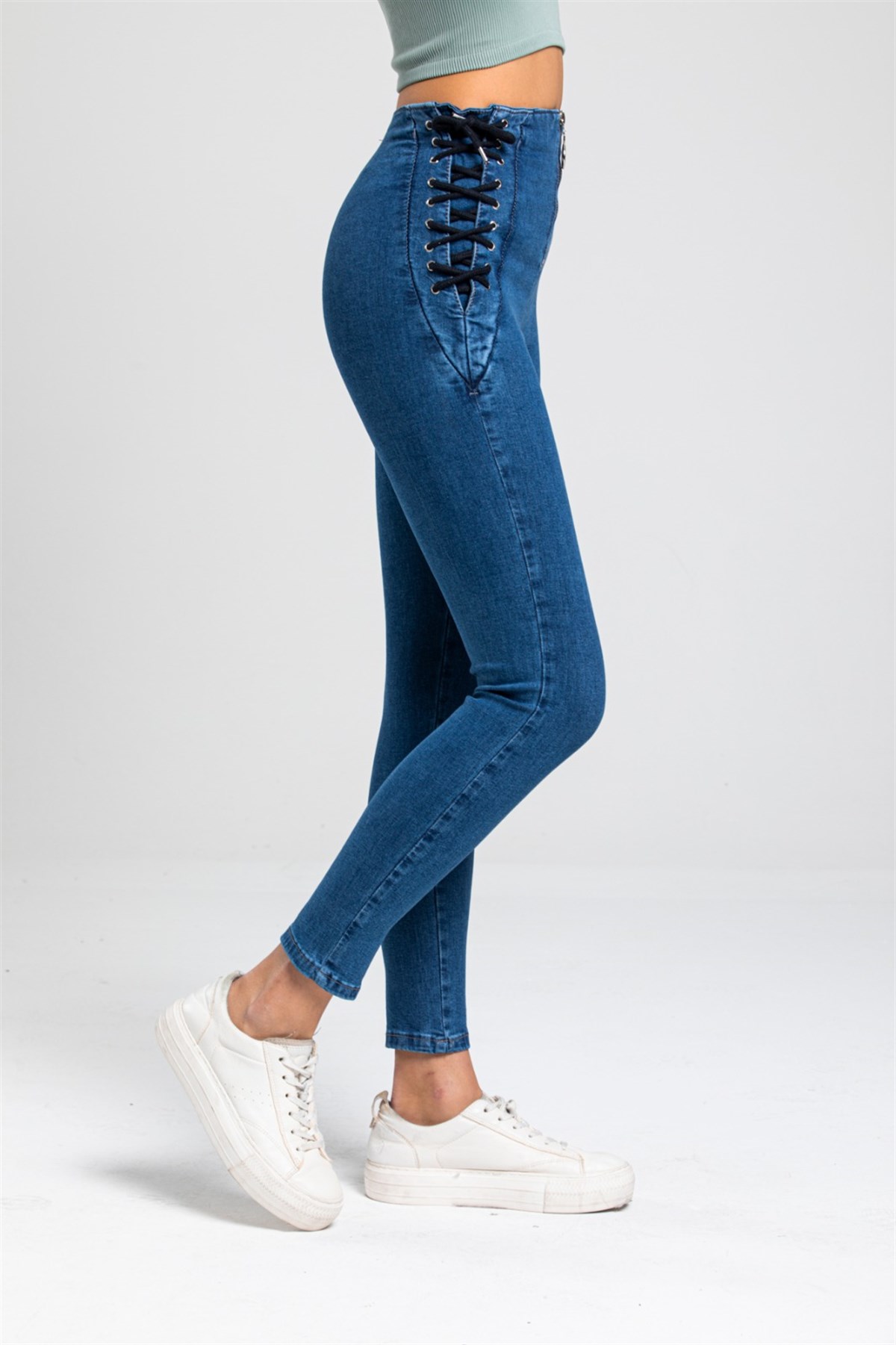 Yanı Bağcıklı Bayan Kot Pantolon 6964241