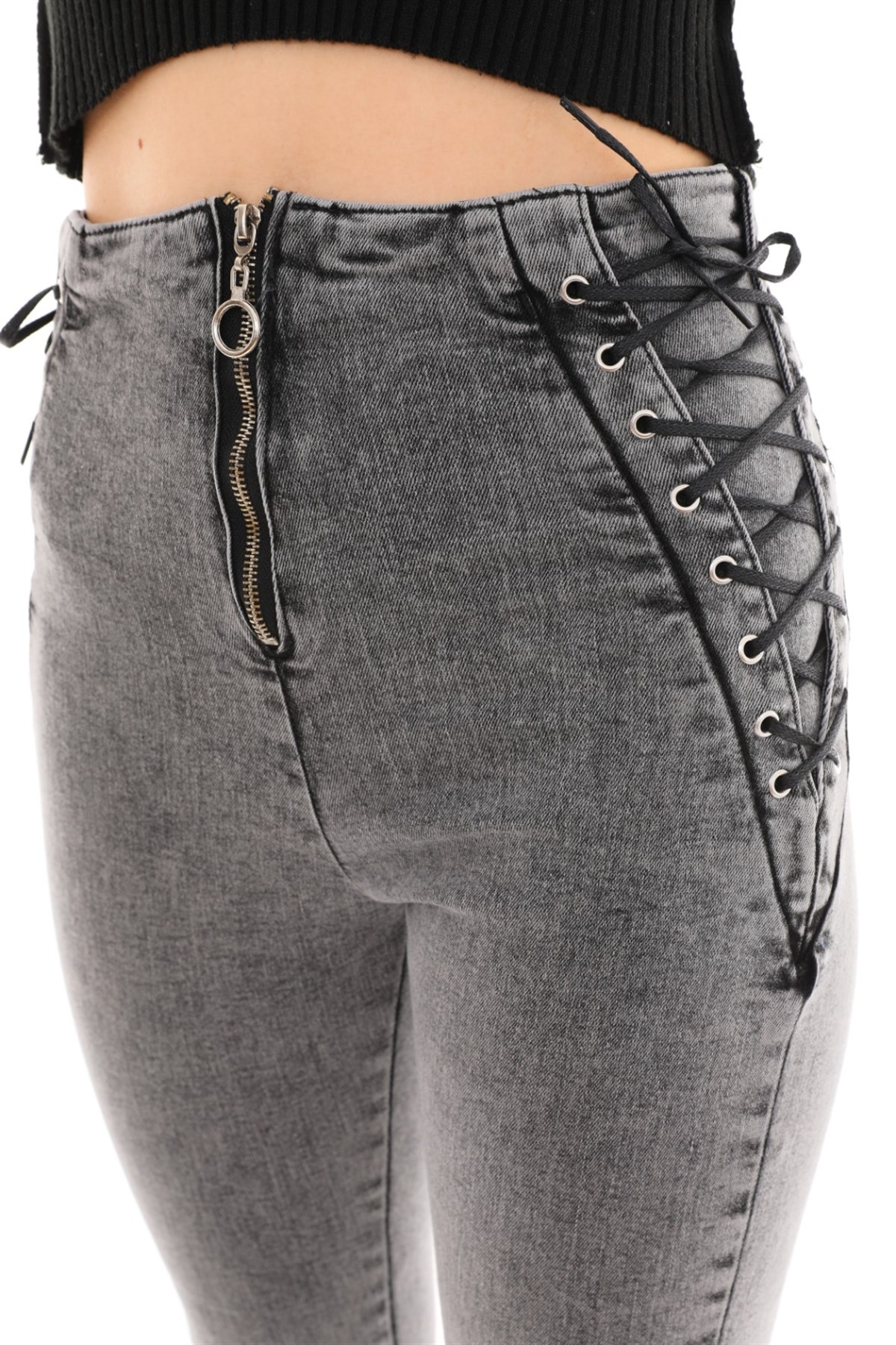 Yanı Bağcıklı Kot Pantolon 2264241