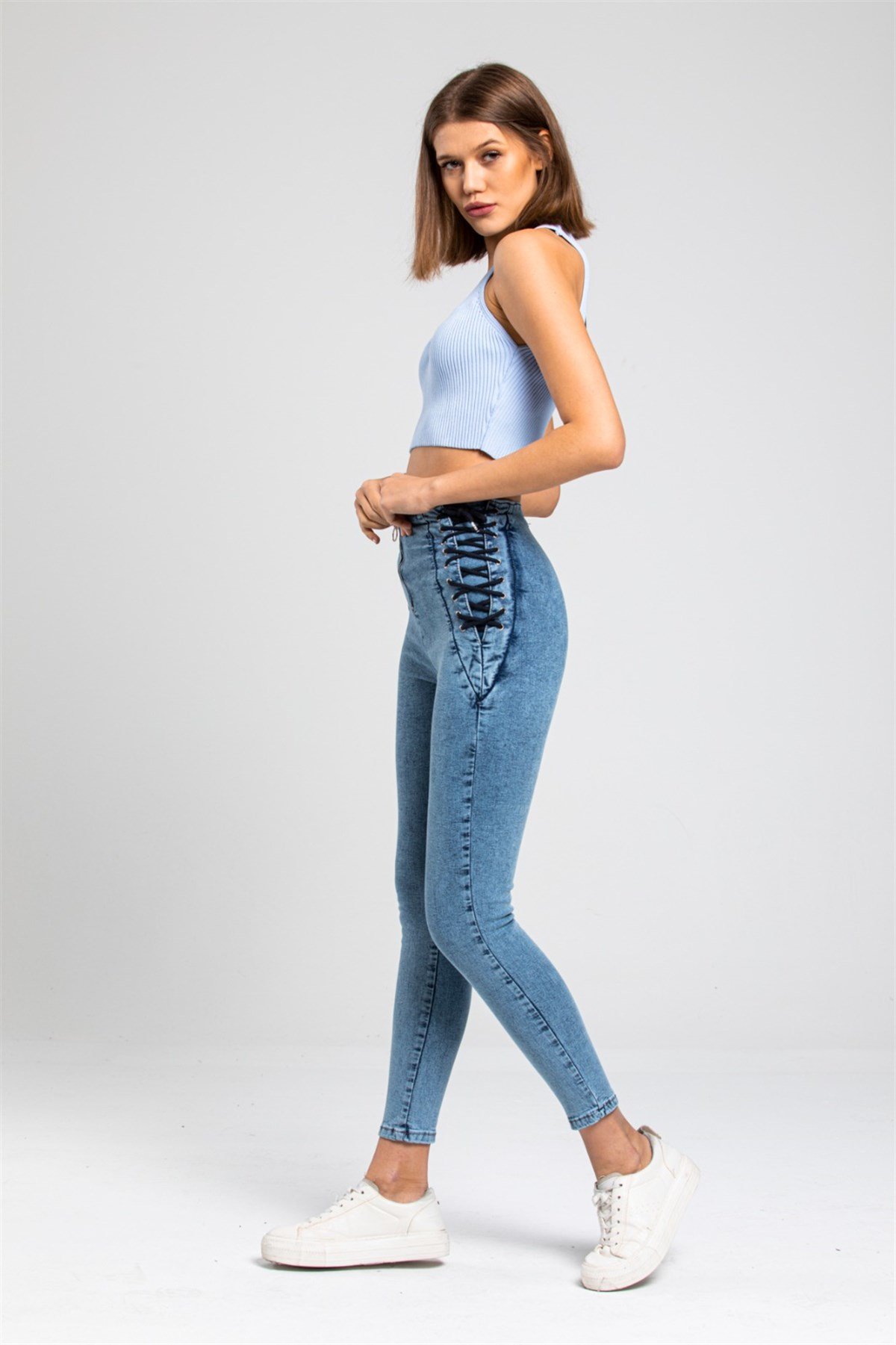 Yanı Bağcıklı Kot Pantolon 2414241