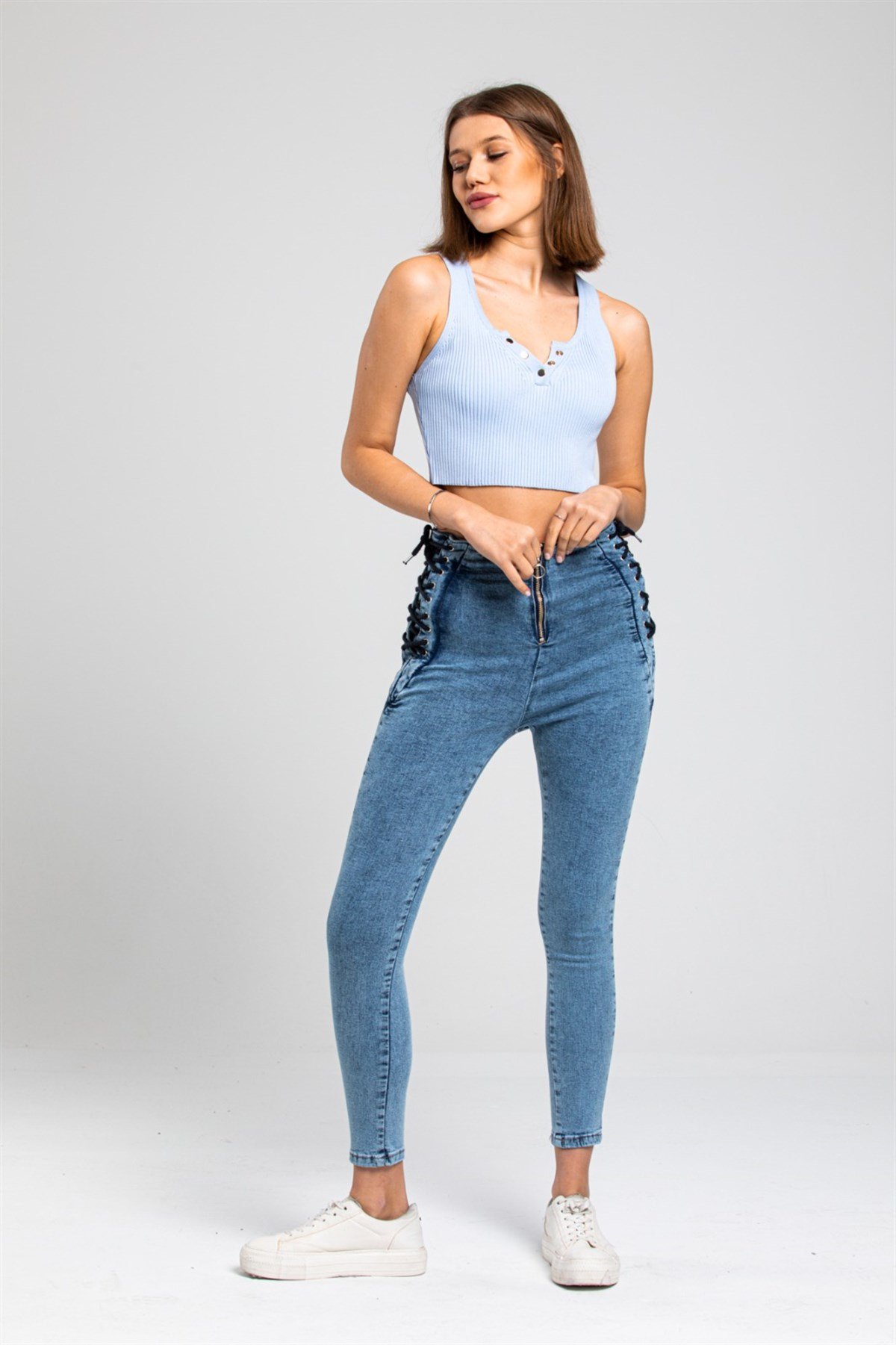 Yanı Bağcıklı Kot Pantolon 2414241