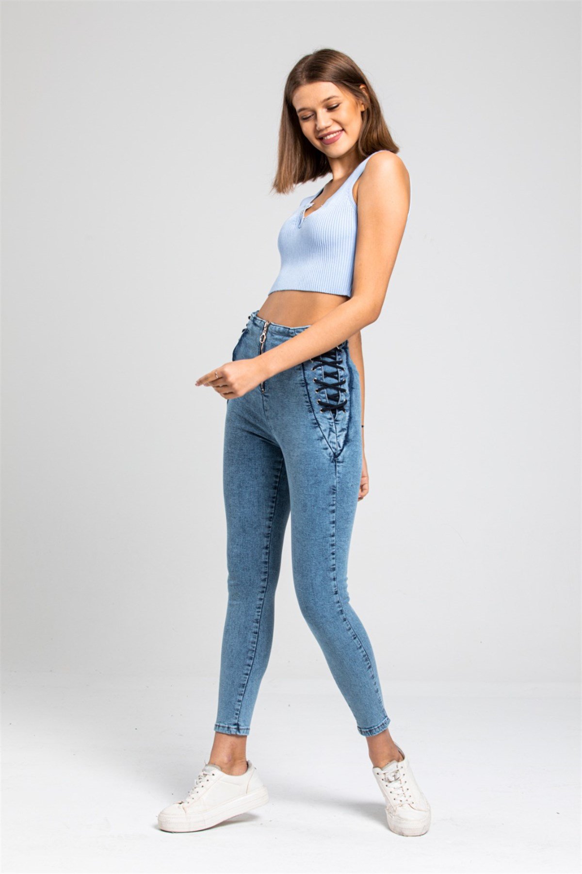 Yanı Bağcıklı Kot Pantolon 2414241