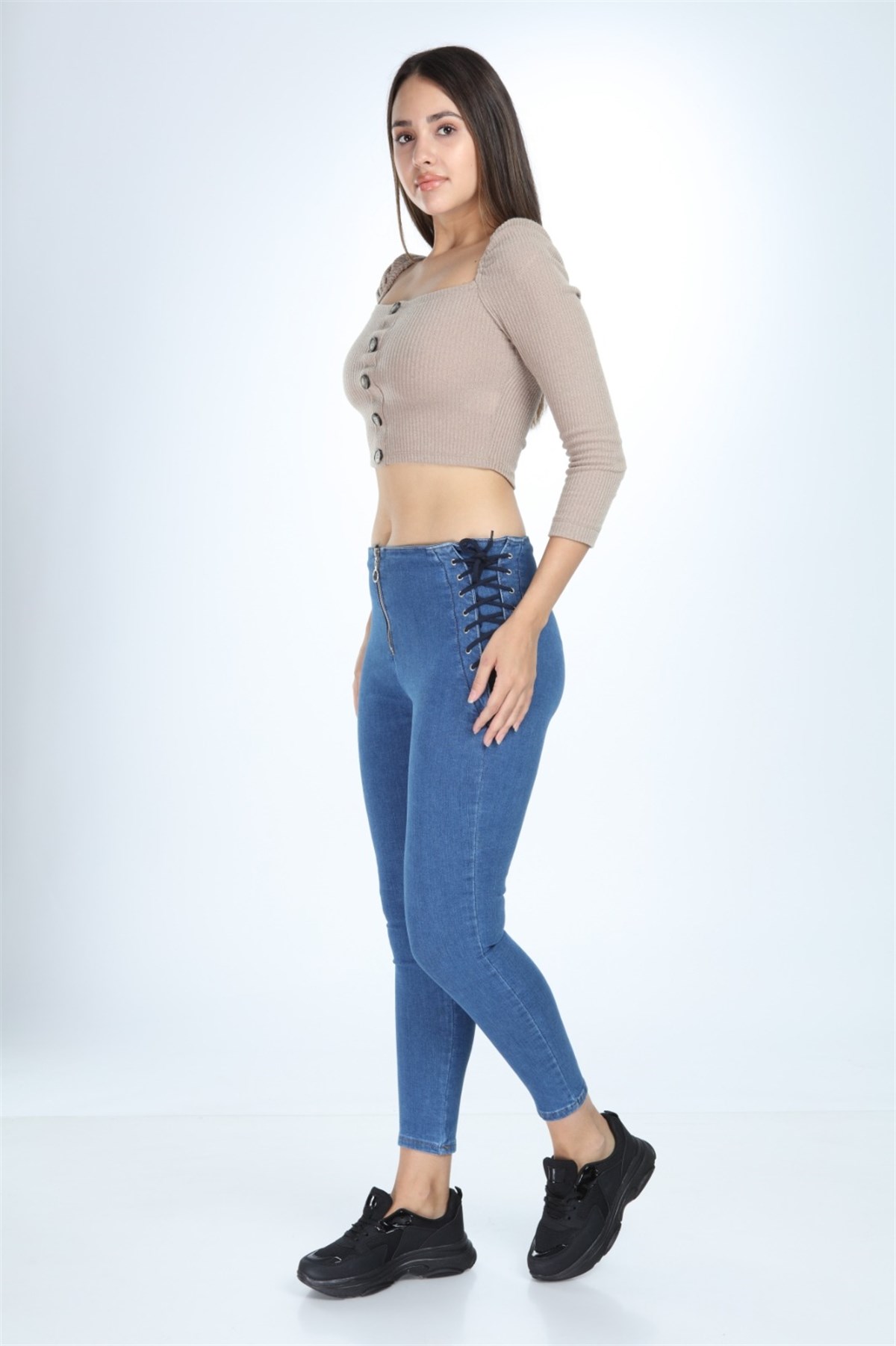 Yanı Bağcıklı Kot Pantolon 47221414n