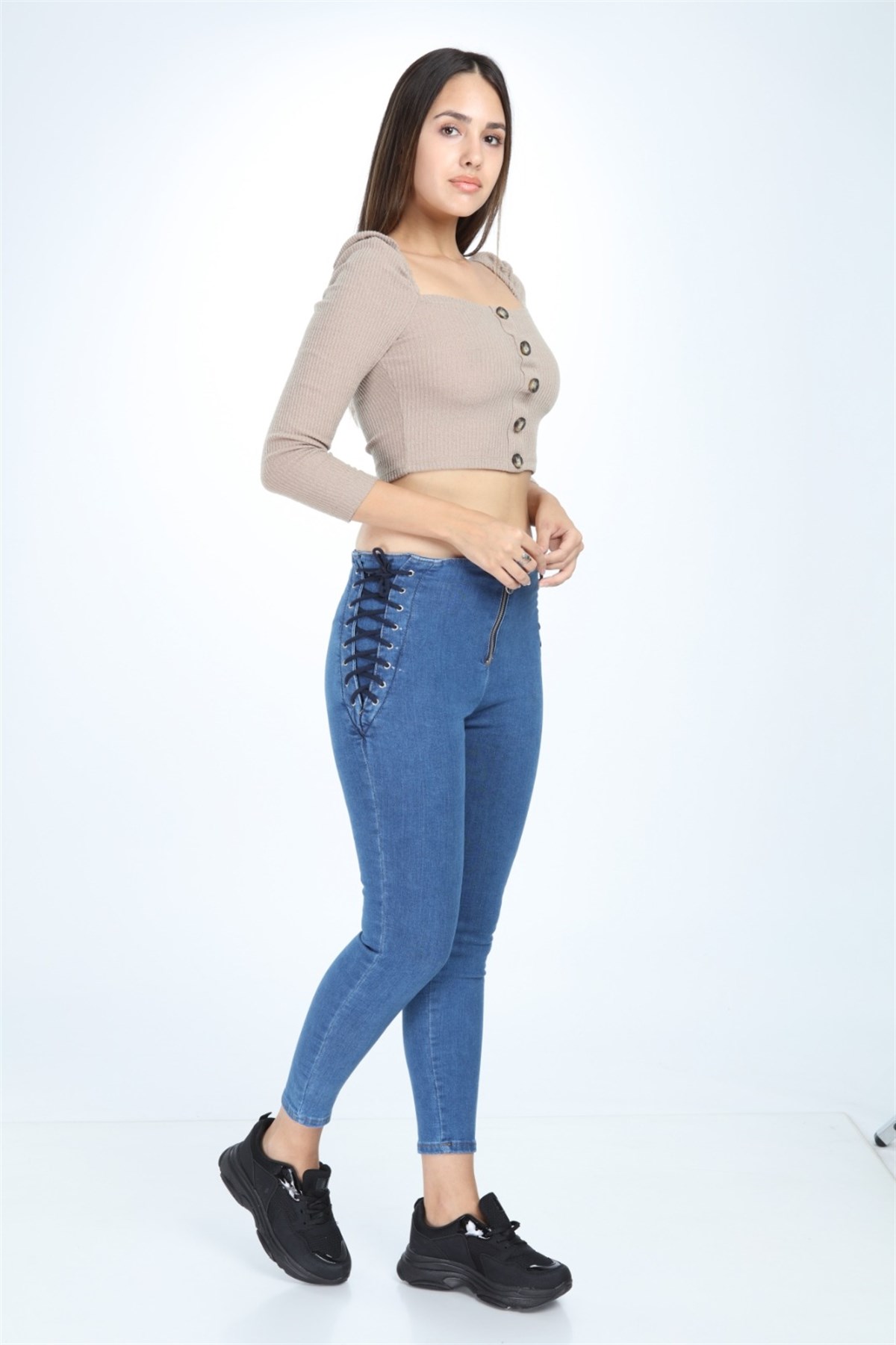 Yanı Bağcıklı Kot Pantolon 47221414n