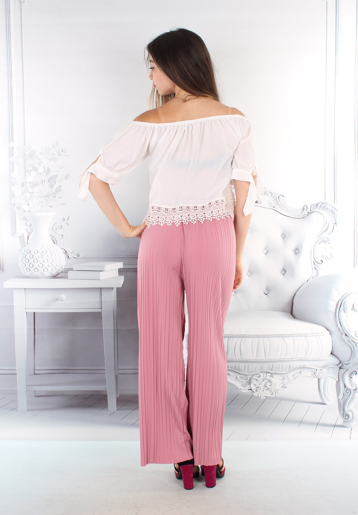 Yazlık Tiril Tiril Geniş Pantolon Pembe