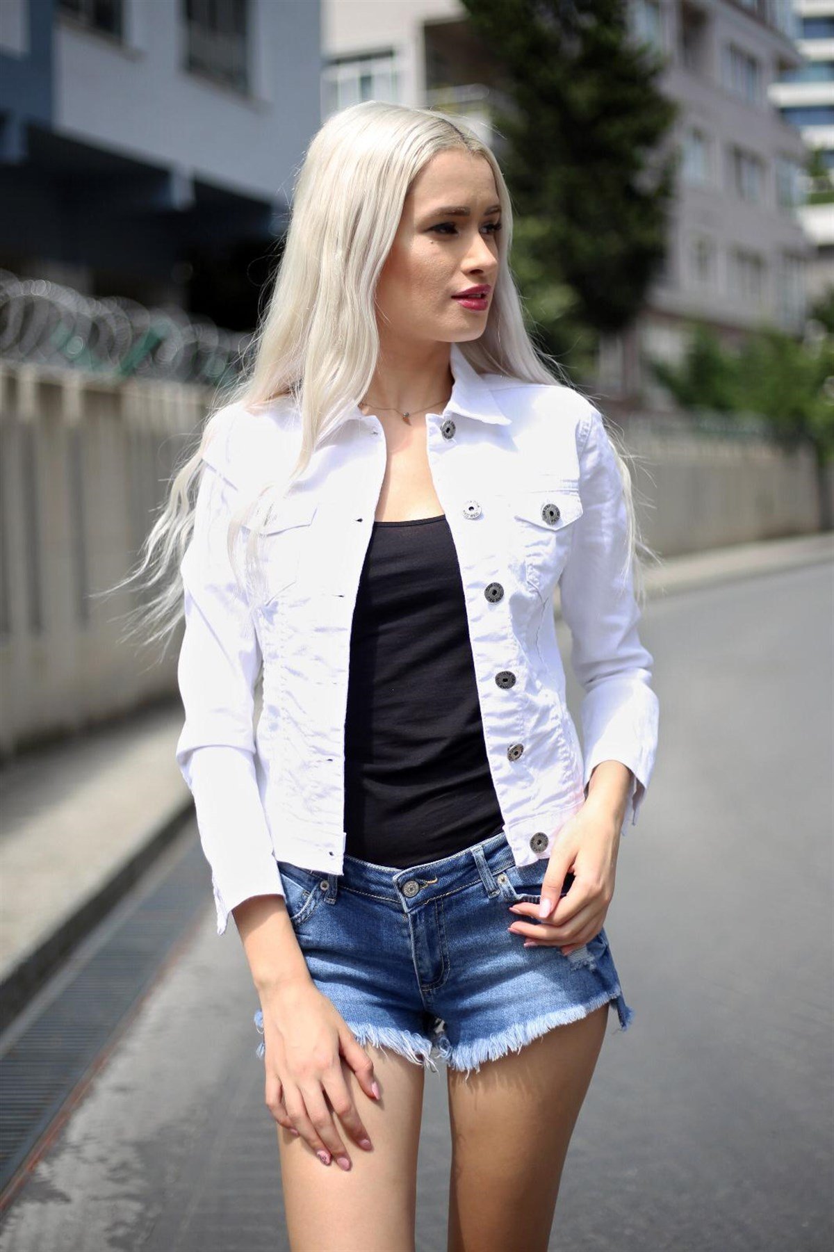 Yeni Model Beyaz Bayan Kot Ceket 