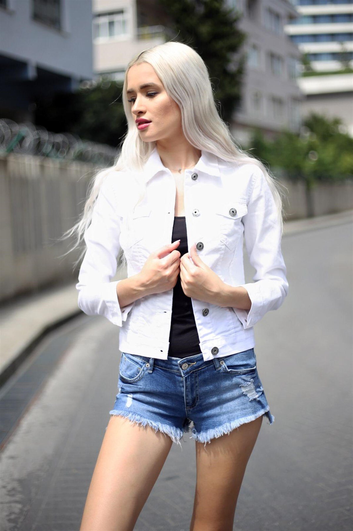 Yeni Model Beyaz Bayan Kot Ceket 