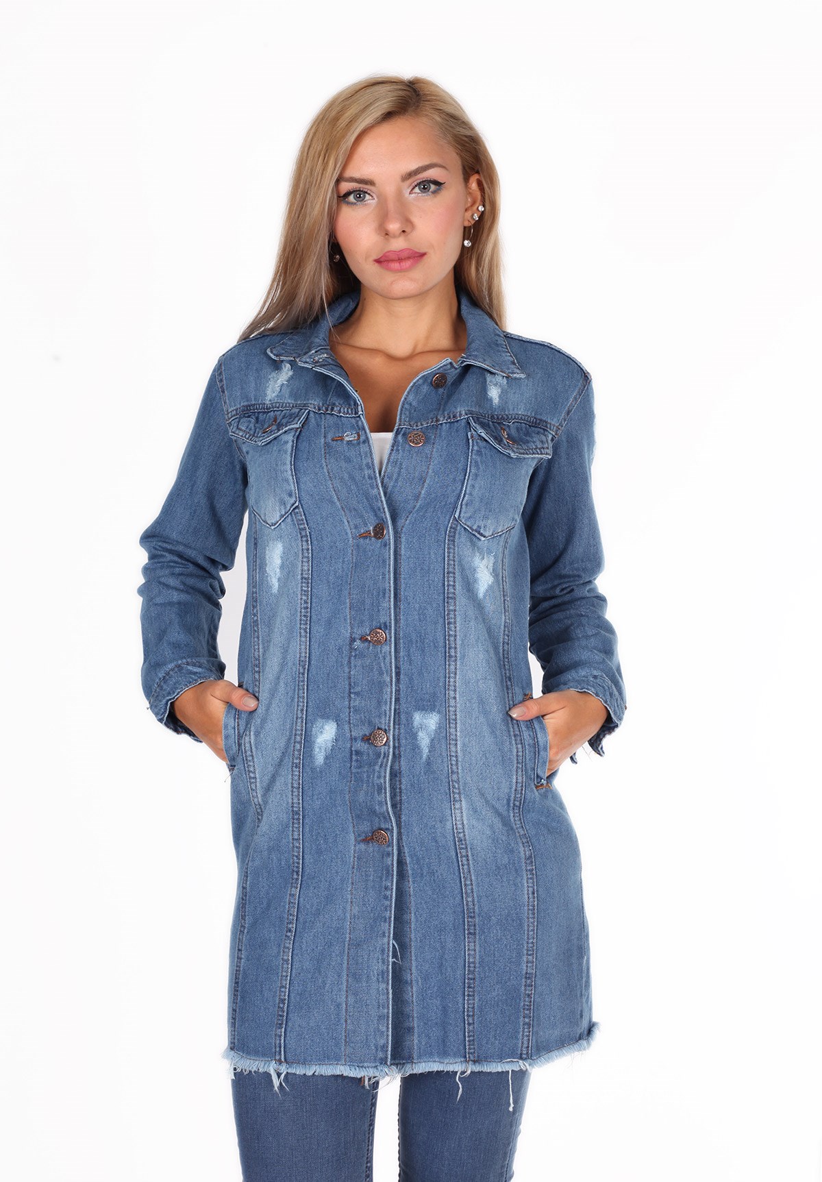 Yeni Model Mavi Kot Tunik Ceket