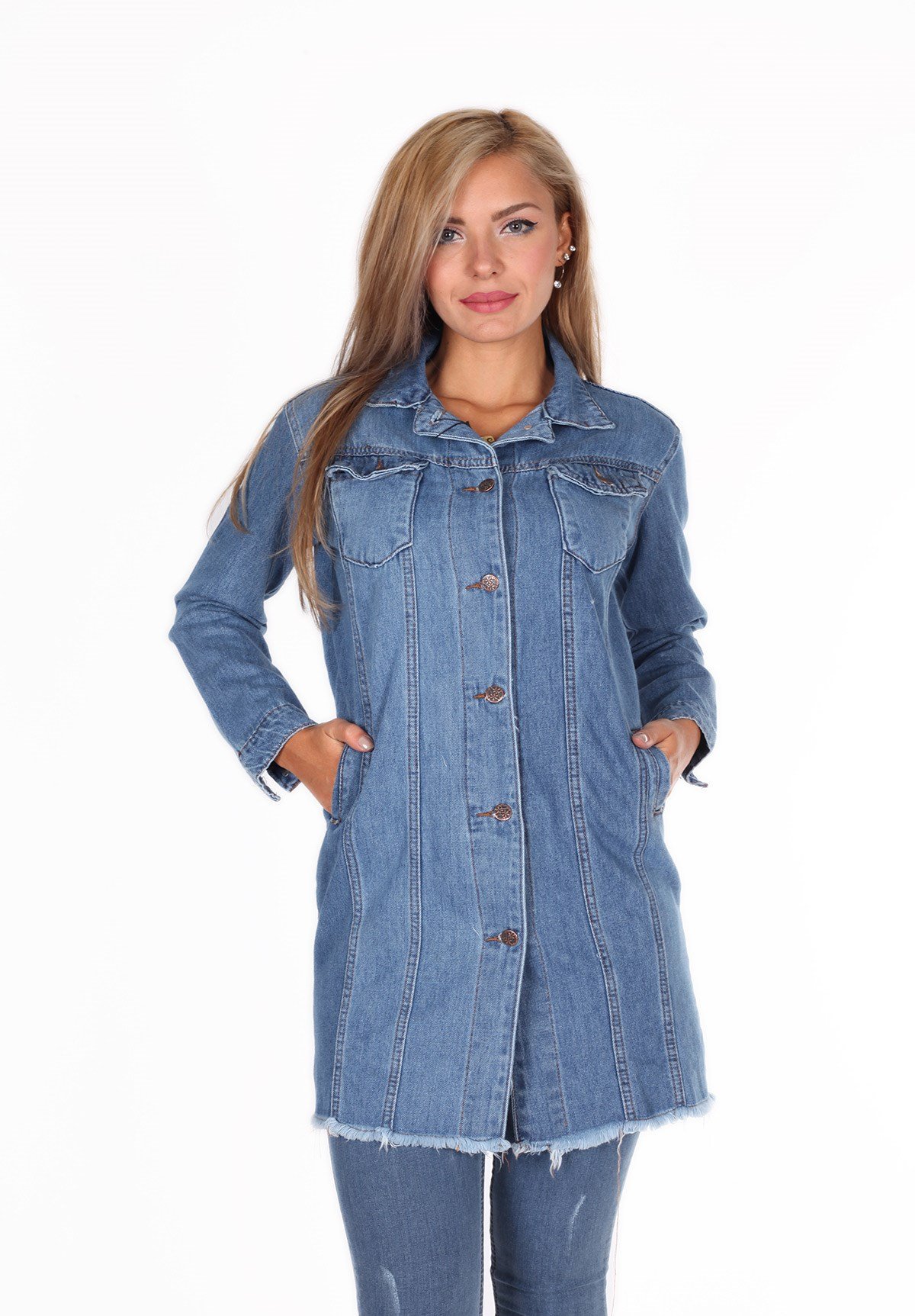 Yeni Model Yırtıksız Mavi Kot Tunik Ceket