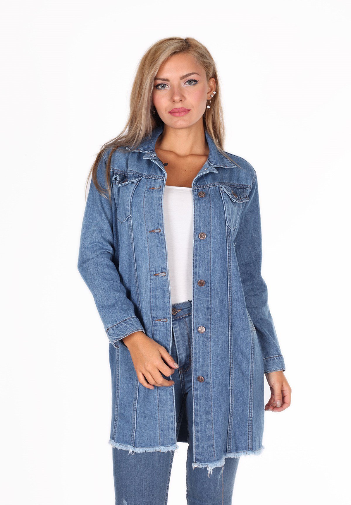 Yeni Model Yırtıksız Mavi Kot Tunik Ceket