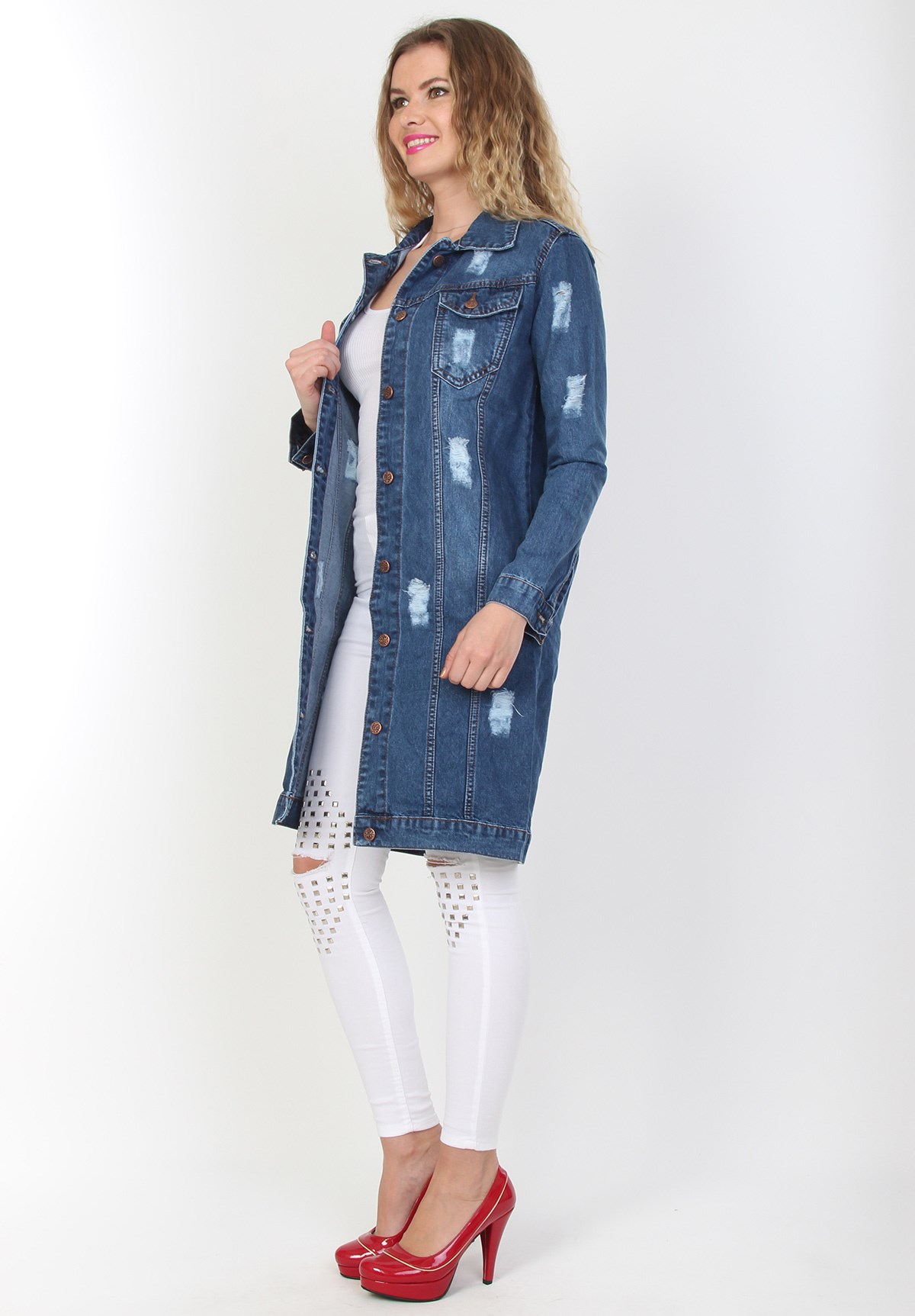 Yırtıklı Moda Bayan Kot Tunik Ceket