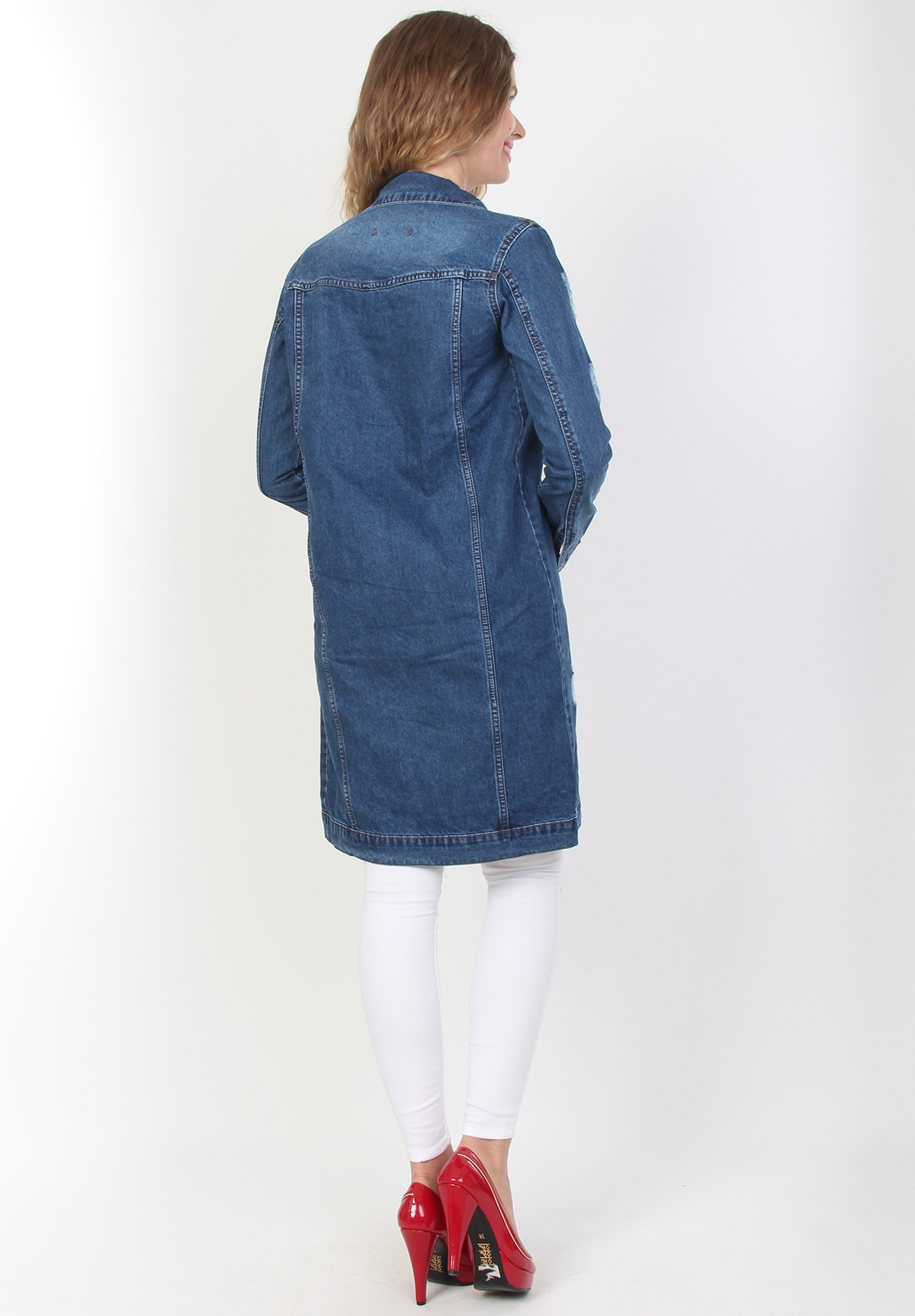 Yırtıklı Moda Bayan Kot Tunik Ceket