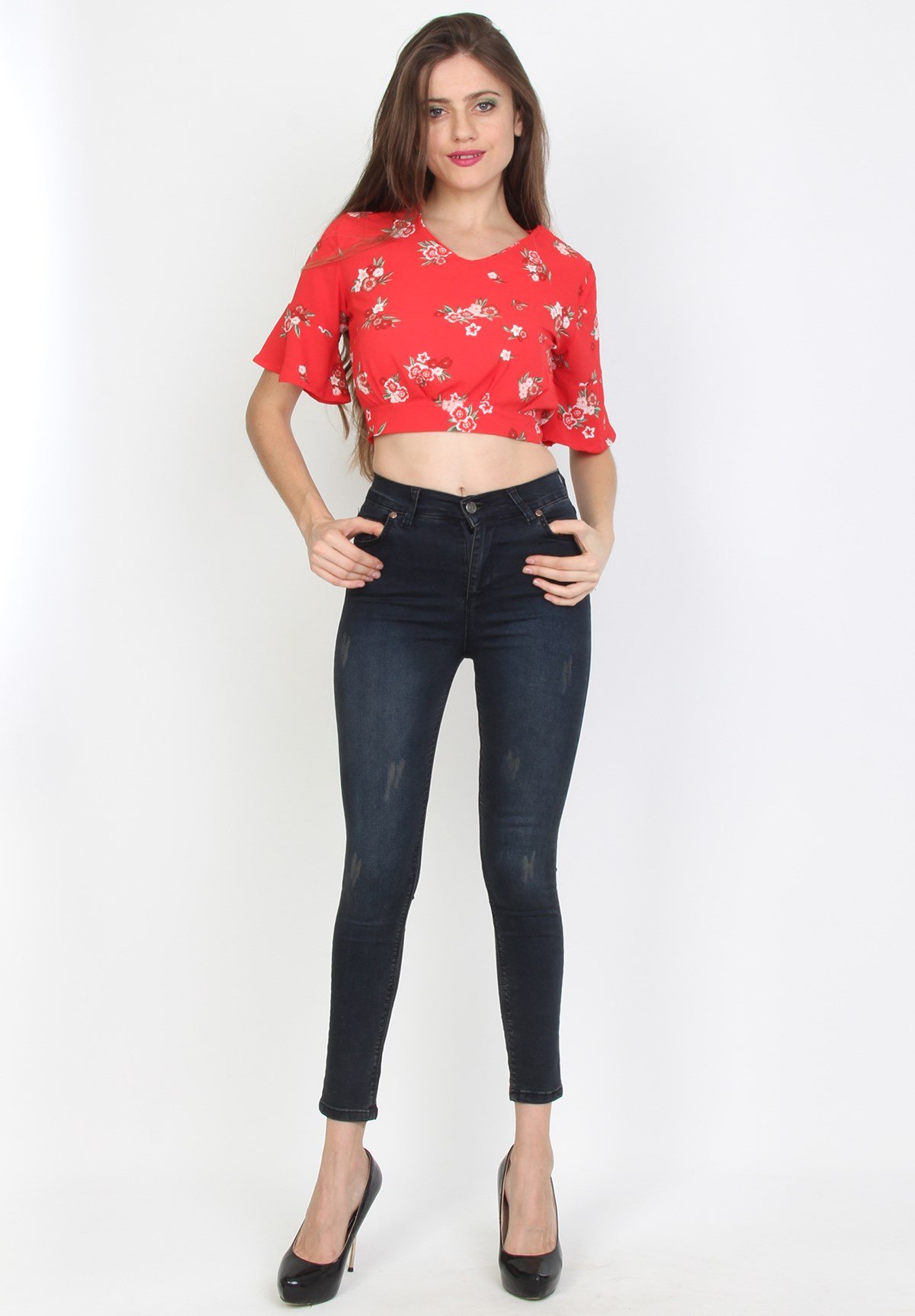 Yüksek Bel Lacivert Eskitme Renk Kadın Kot Pantolon