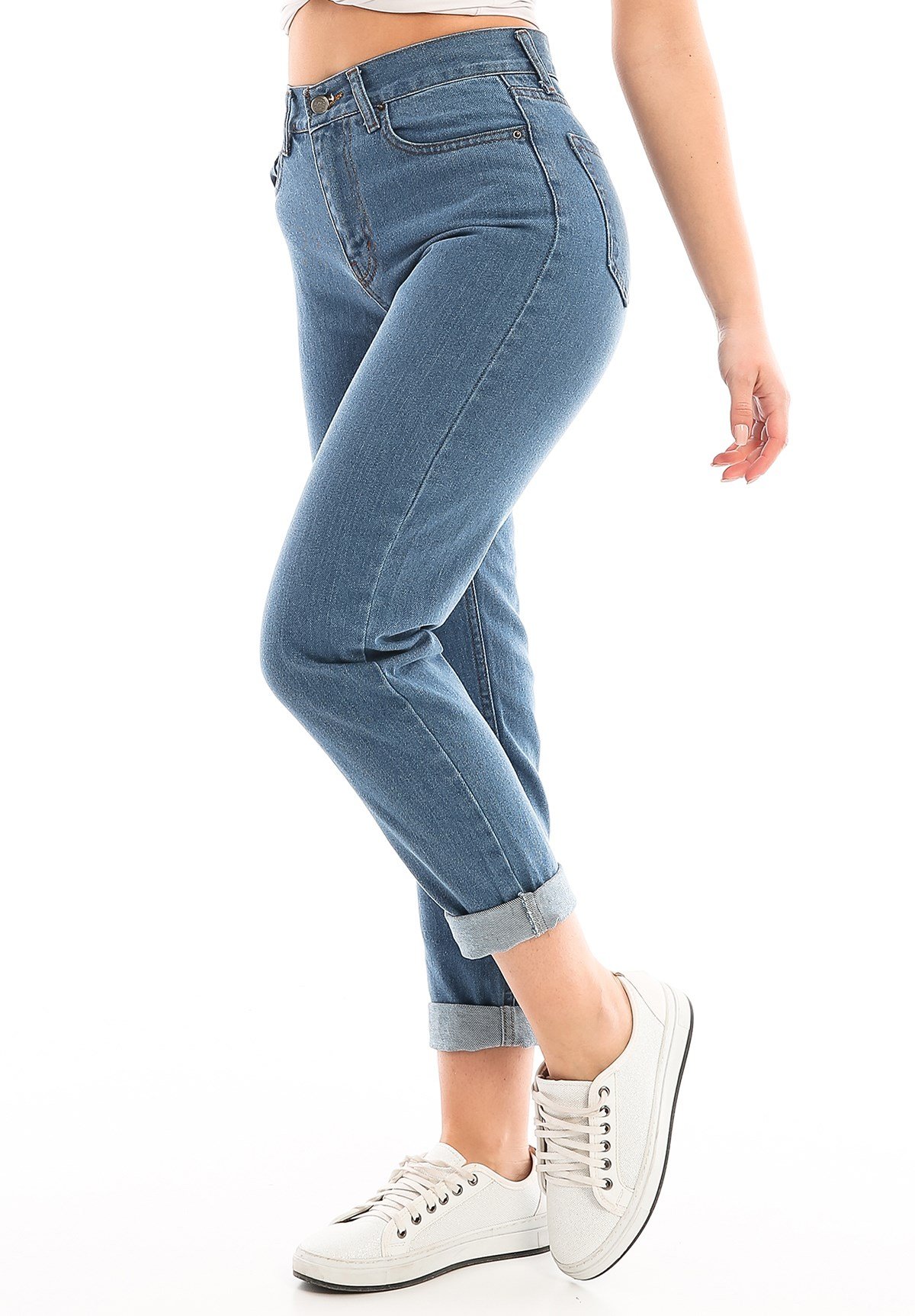 Yüksek Bel Mavi Renk Mom Model Kot Pantolon