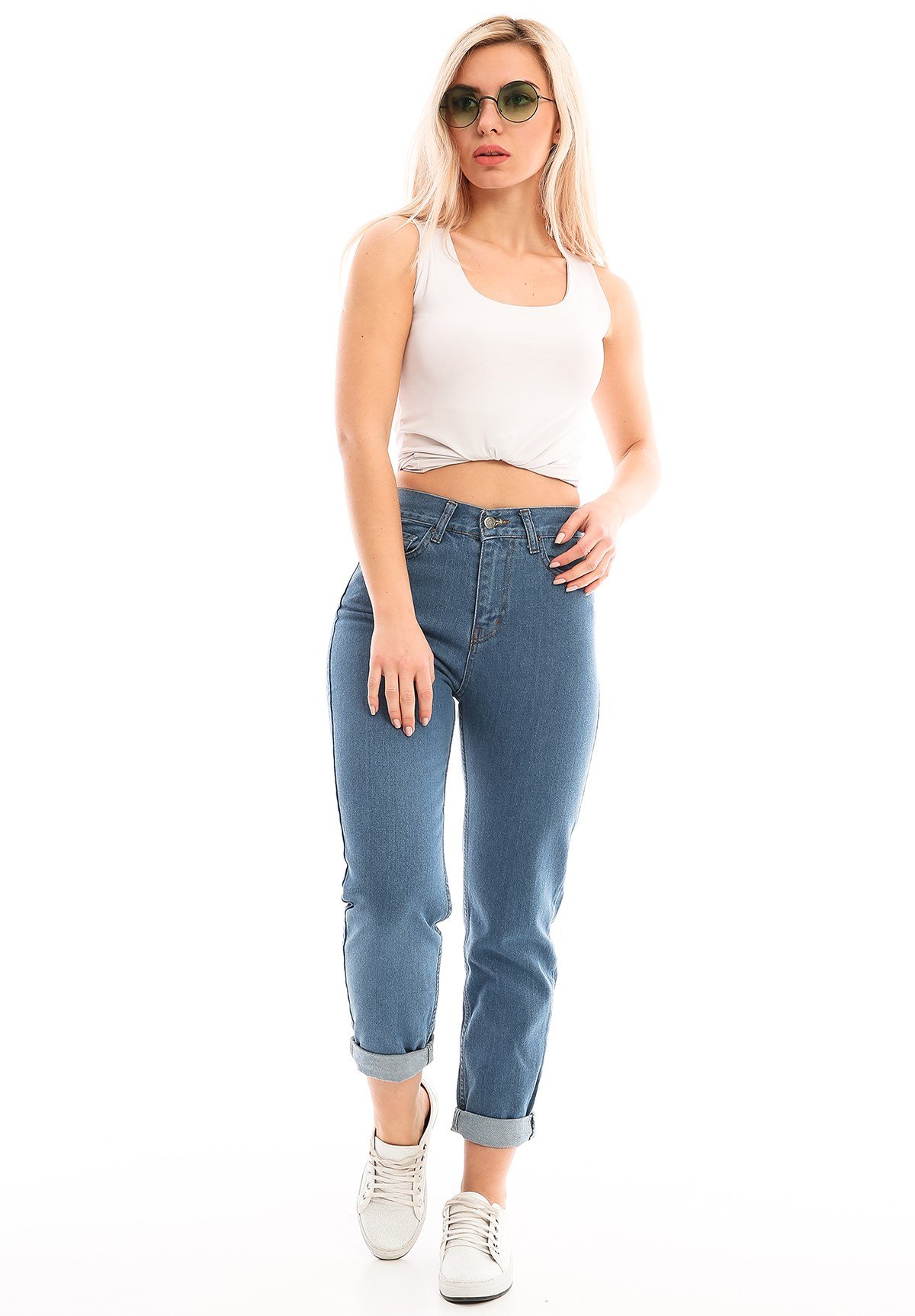 Yüksek Bel Mavi Renk Mom Model Kot Pantolon