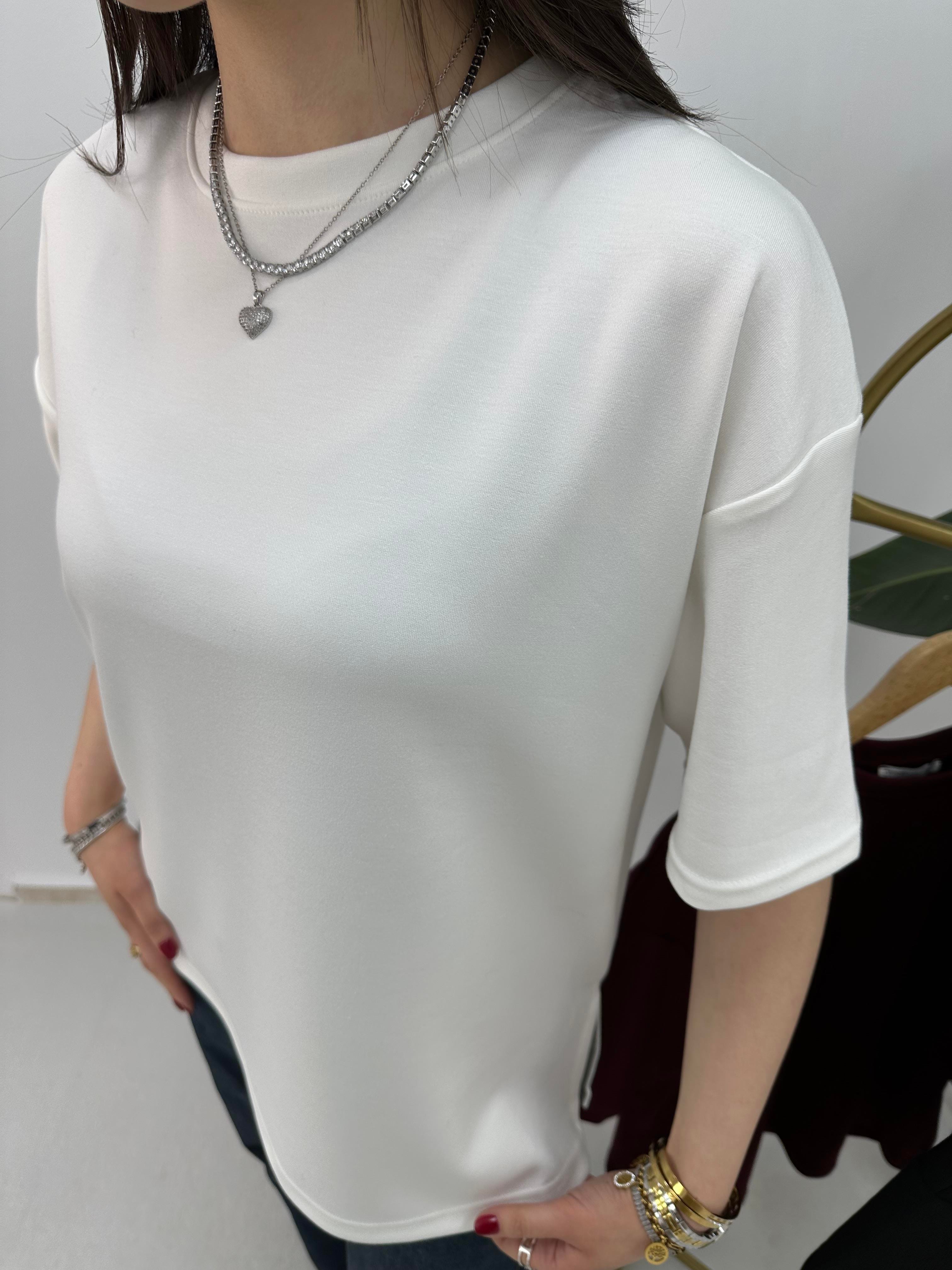  Modal Kumaş Beyaz T-shirt