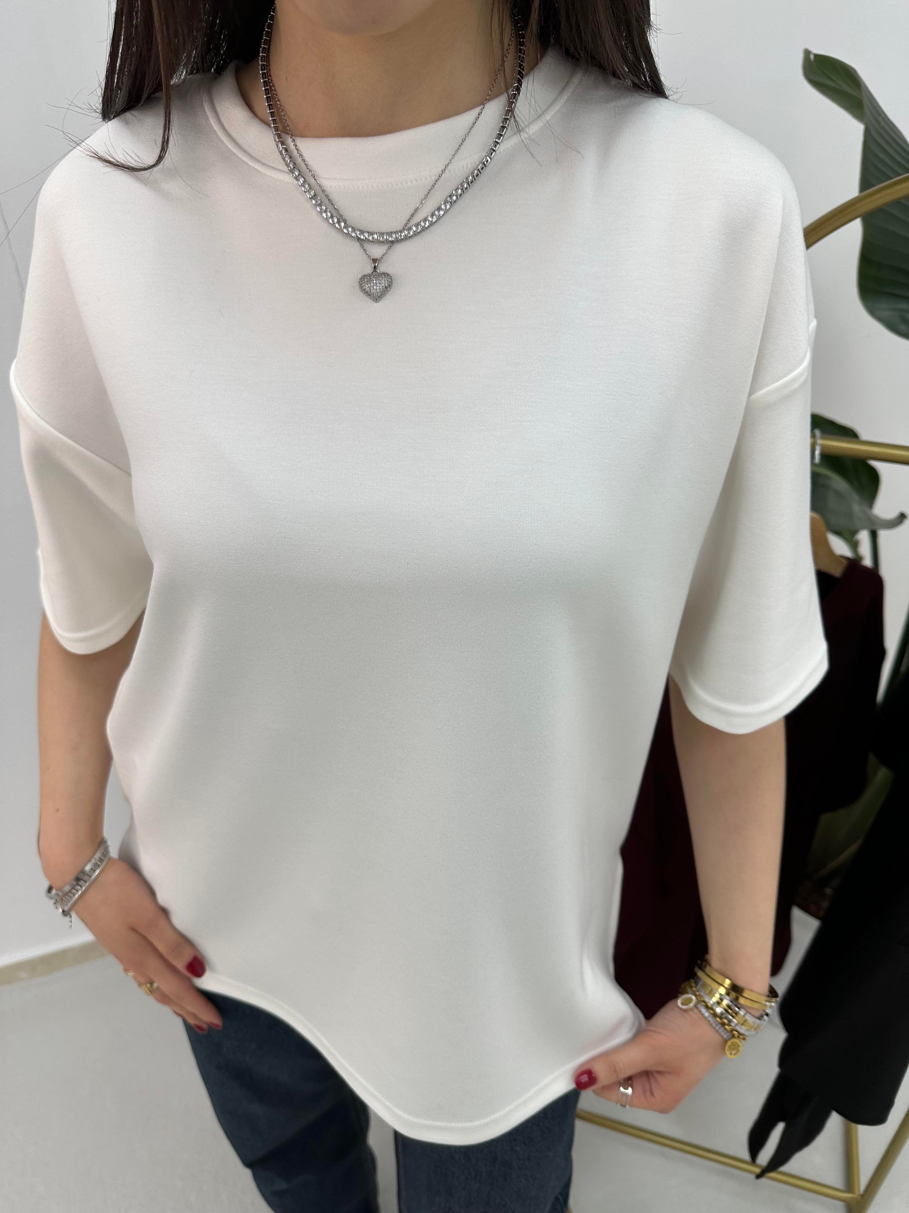  Modal Kumaş Beyaz T-shirt
