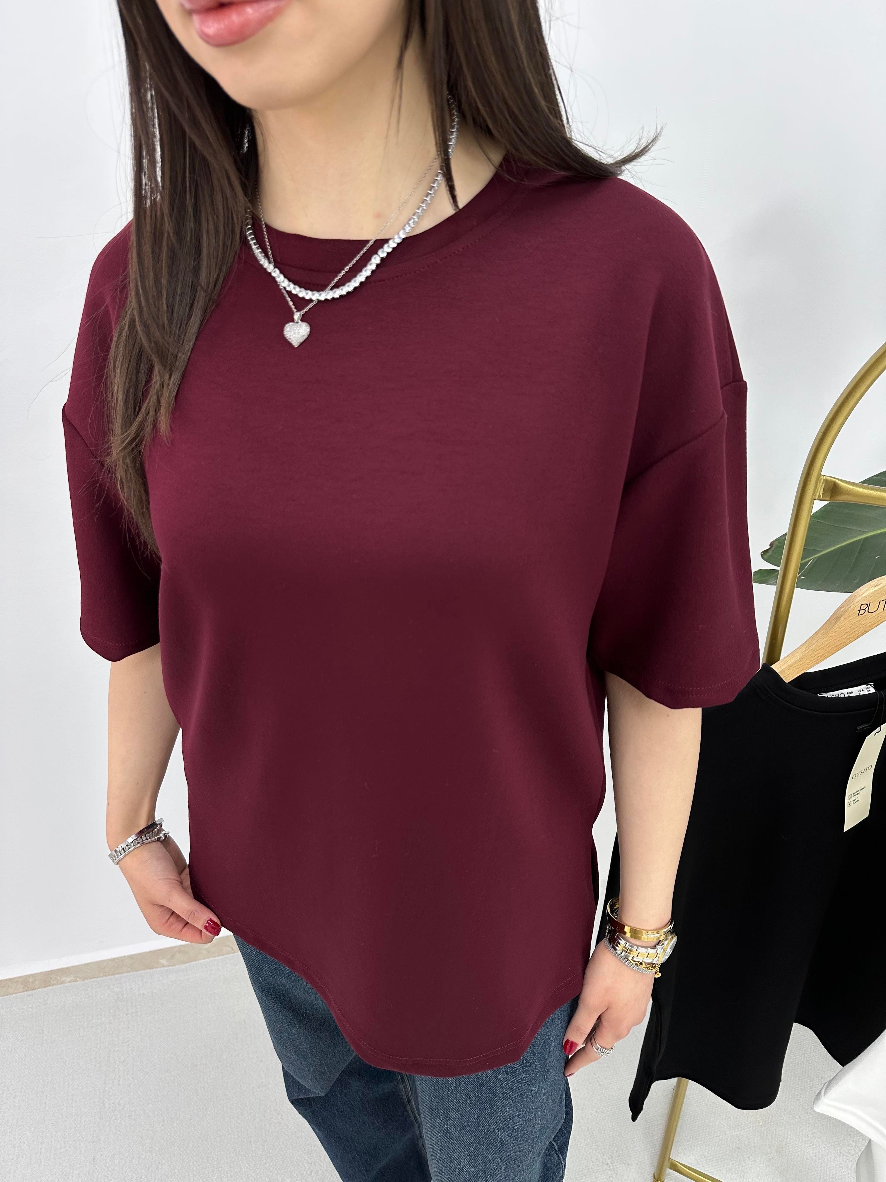  Modal Kumaş Bordo T-shirt