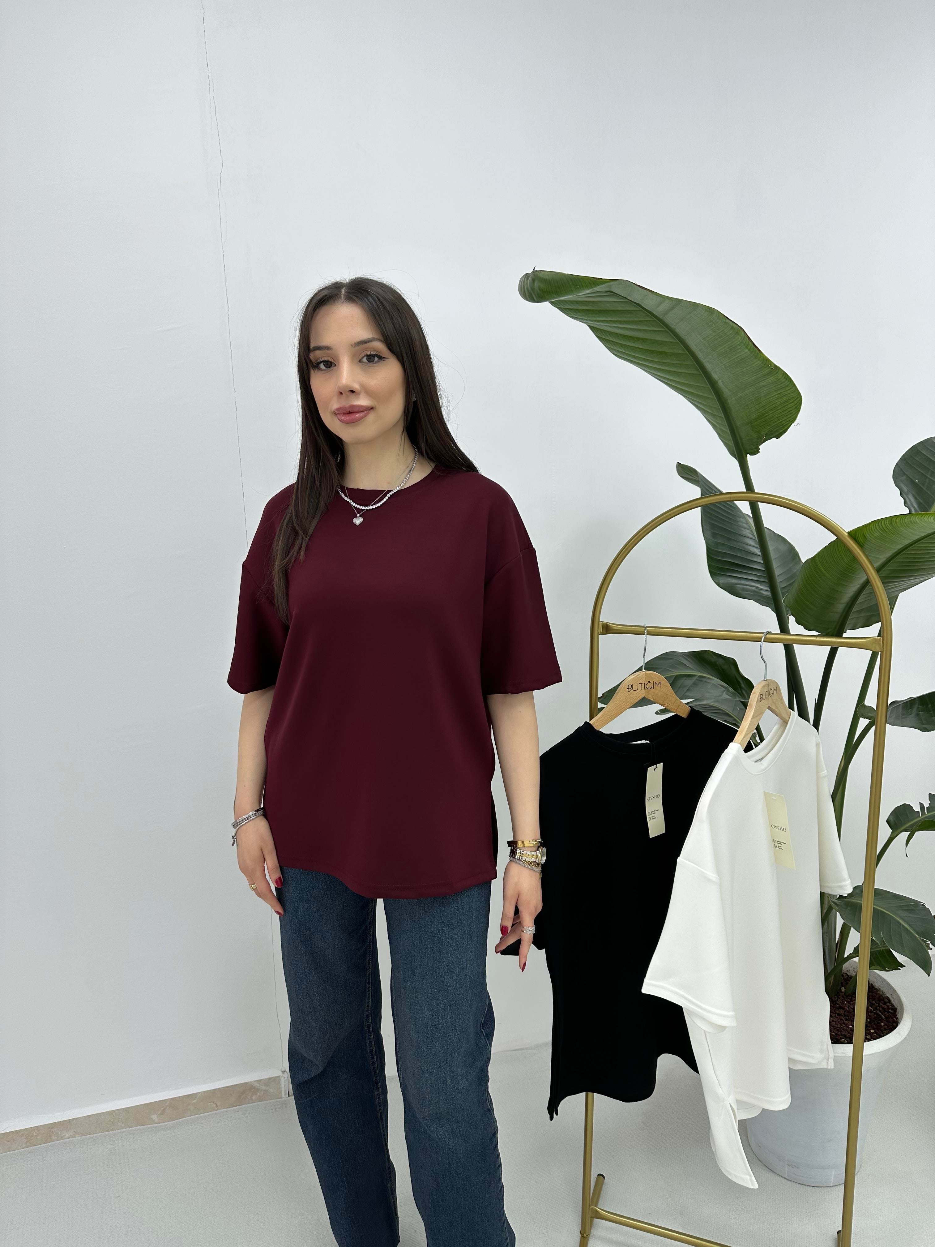  Modal Kumaş Bordo T-shirt