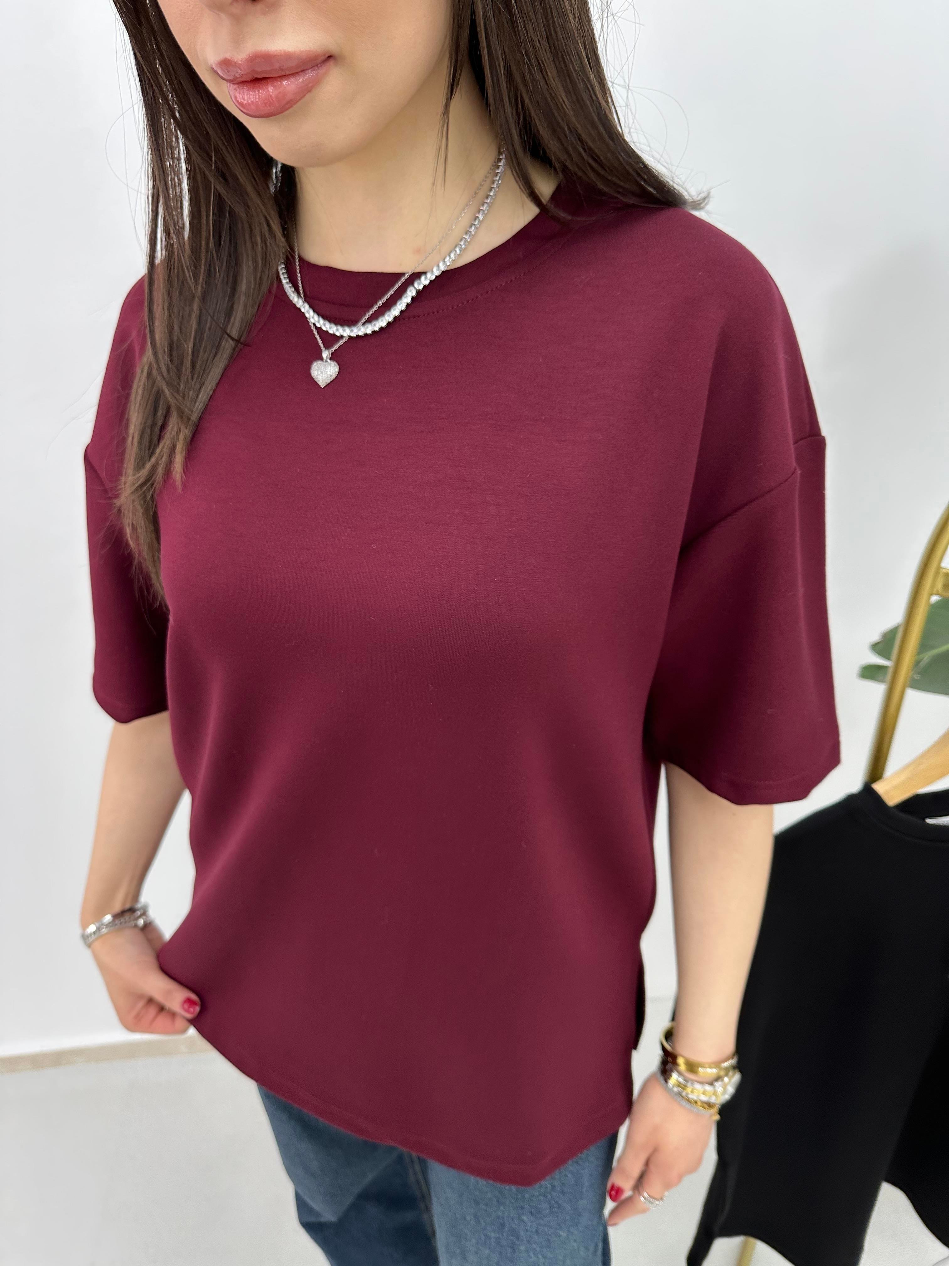  Modal Kumaş Bordo T-shirt
