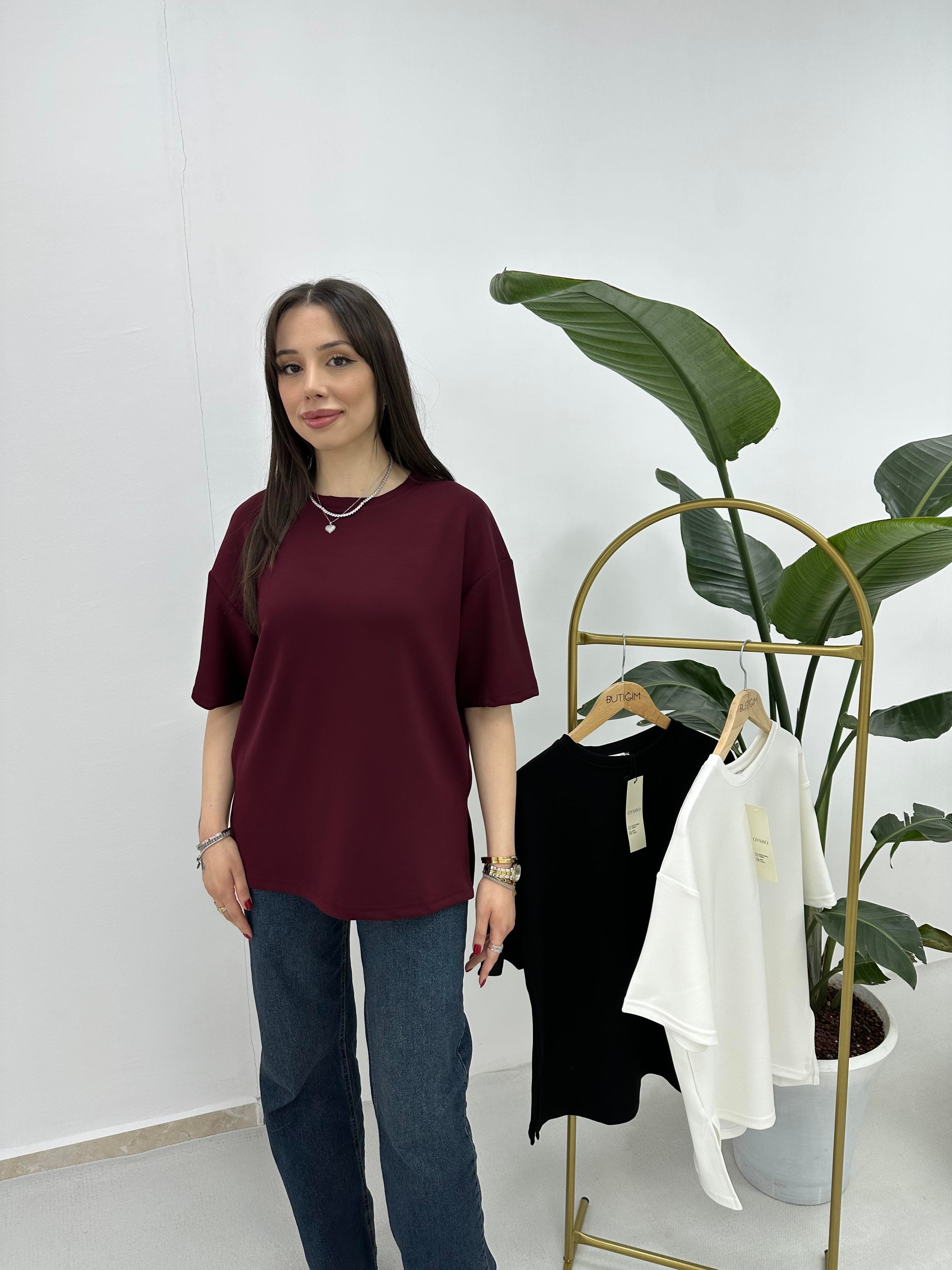  Modal Kumaş Bordo T-shirt