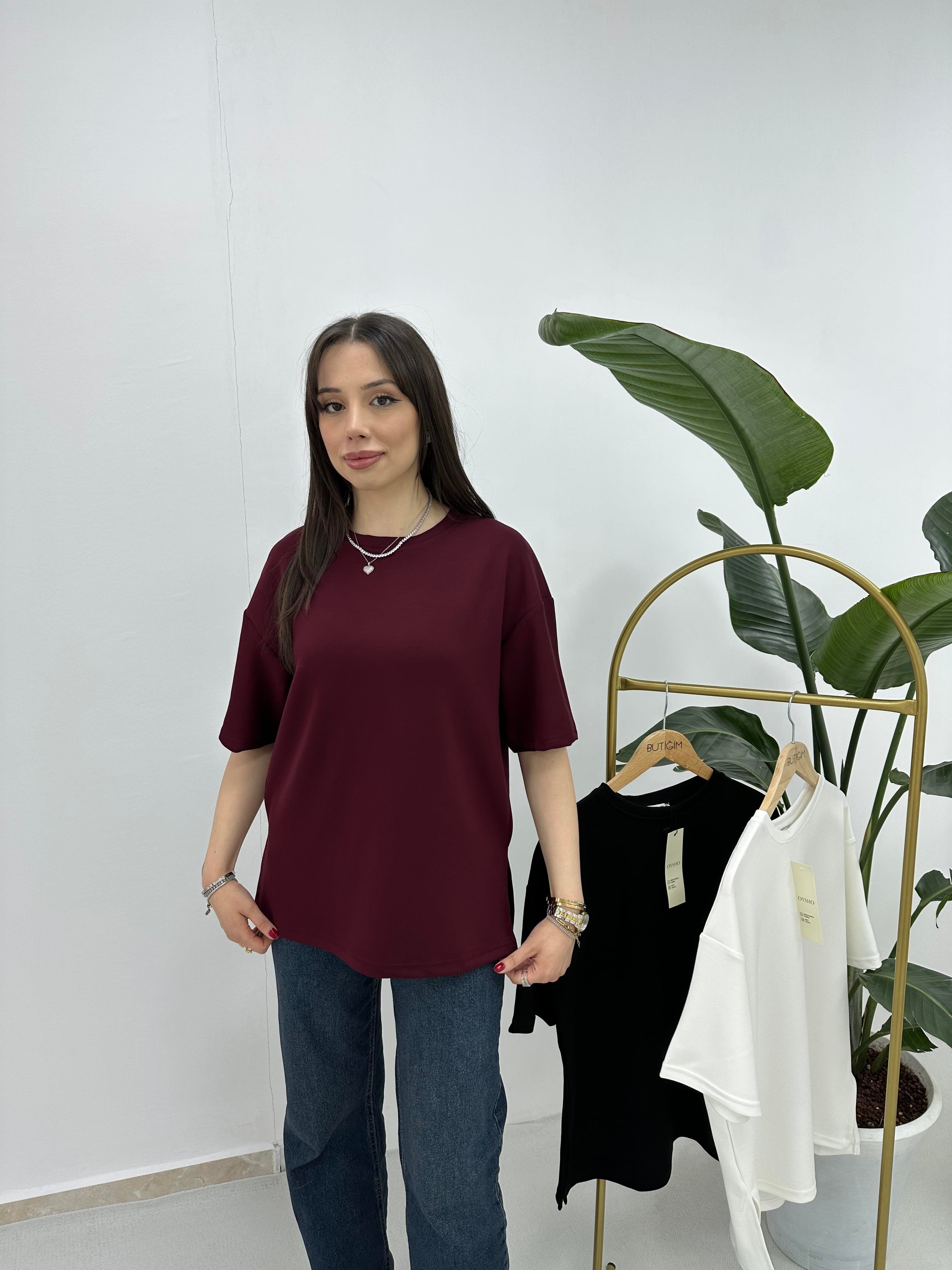  Modal Kumaş Bordo T-shirt