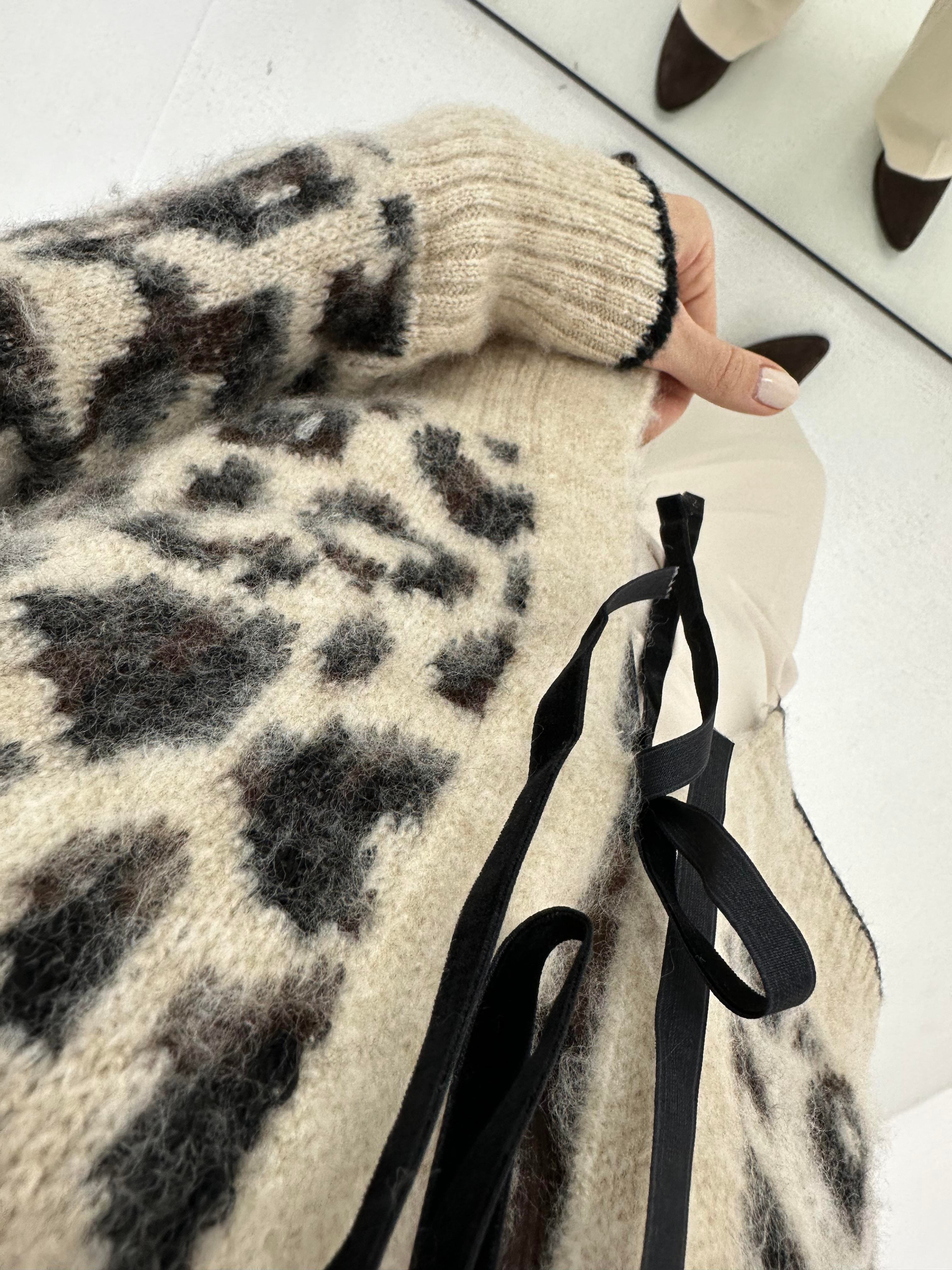 Bağlama Detaylı Leopar Hırka 