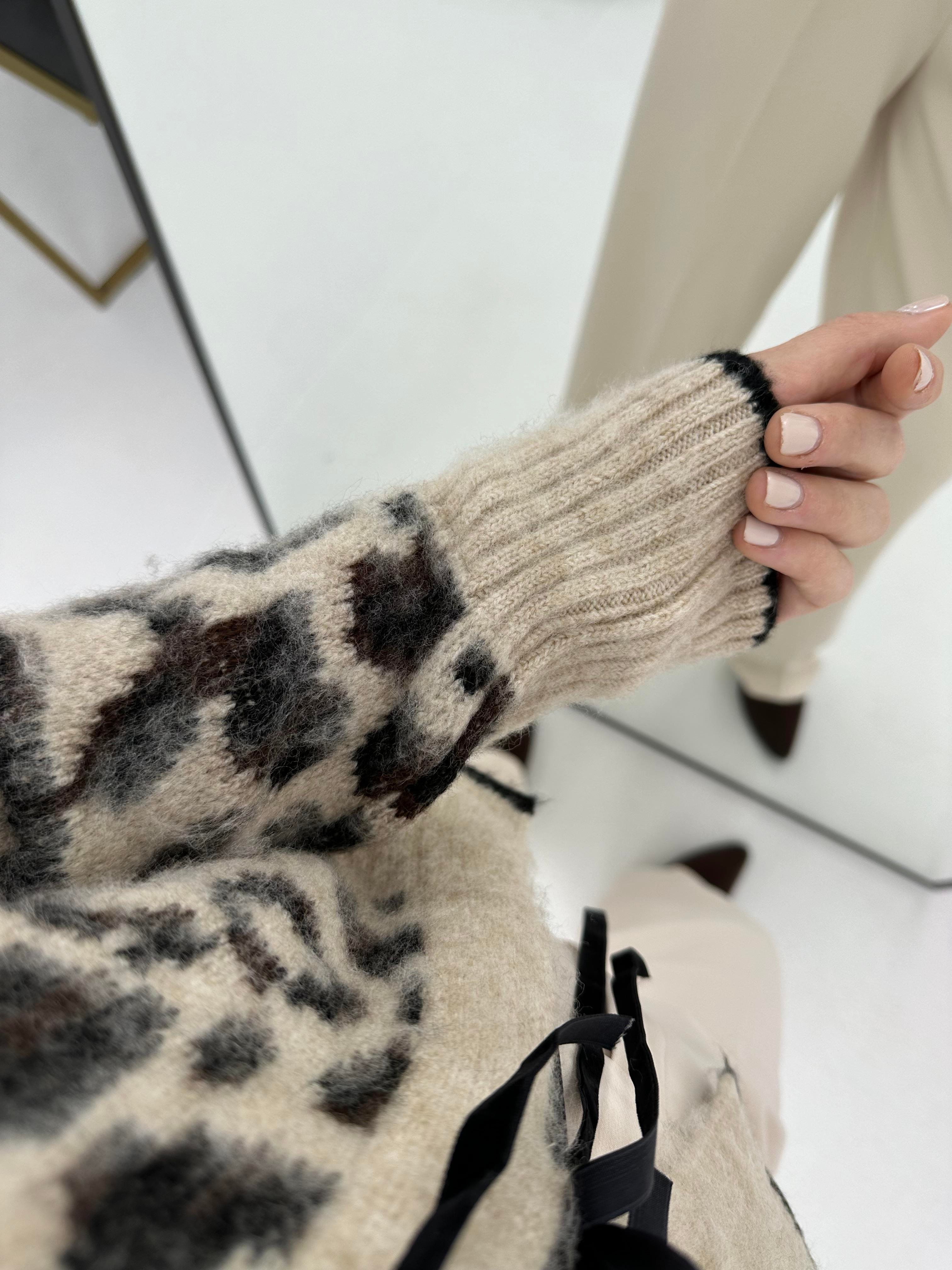 Bağlama Detaylı Leopar Hırka 