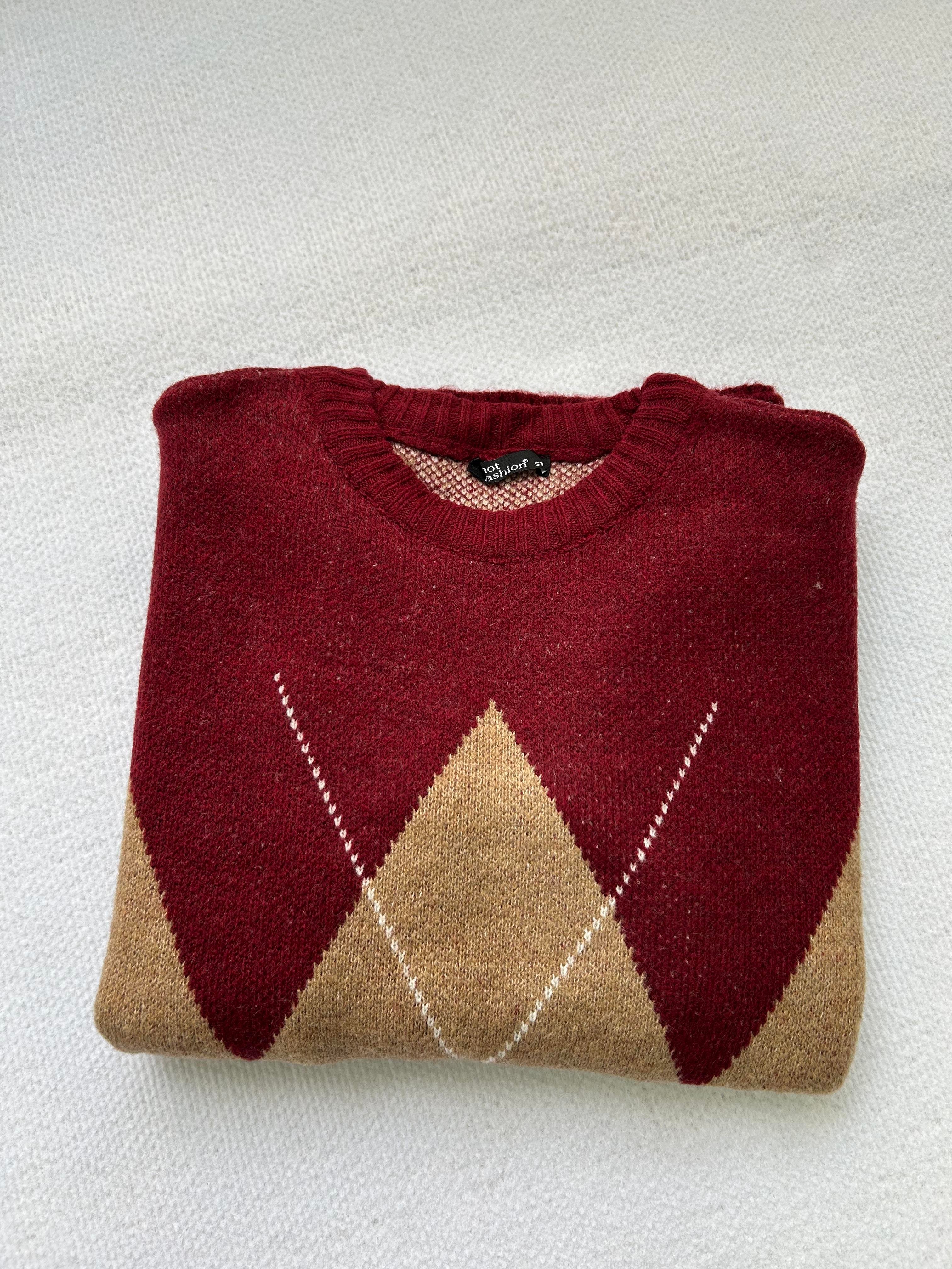 Baklava Desenli Bordo Camel  Kazak 