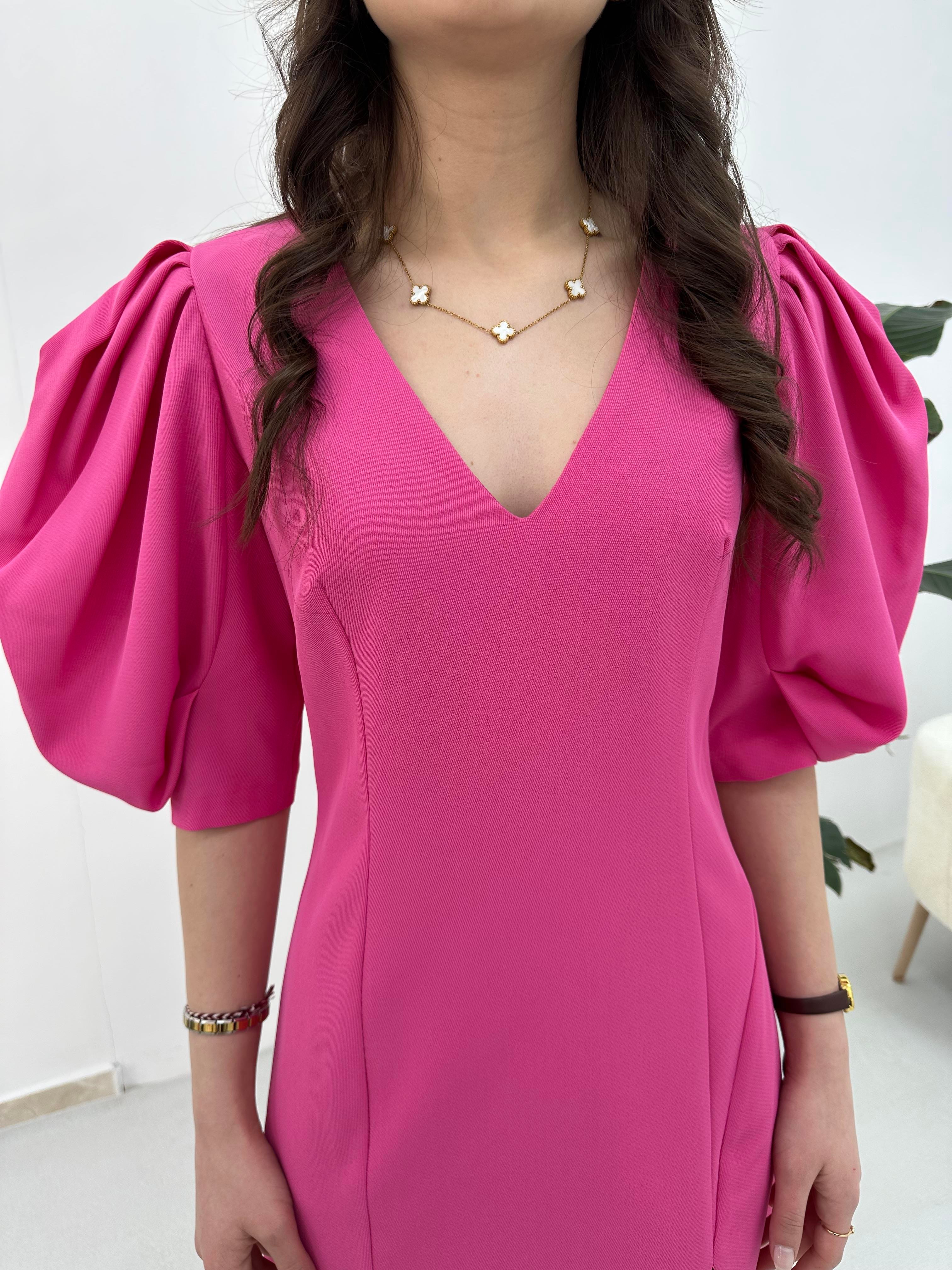 Balon Kol Pembe Elbise