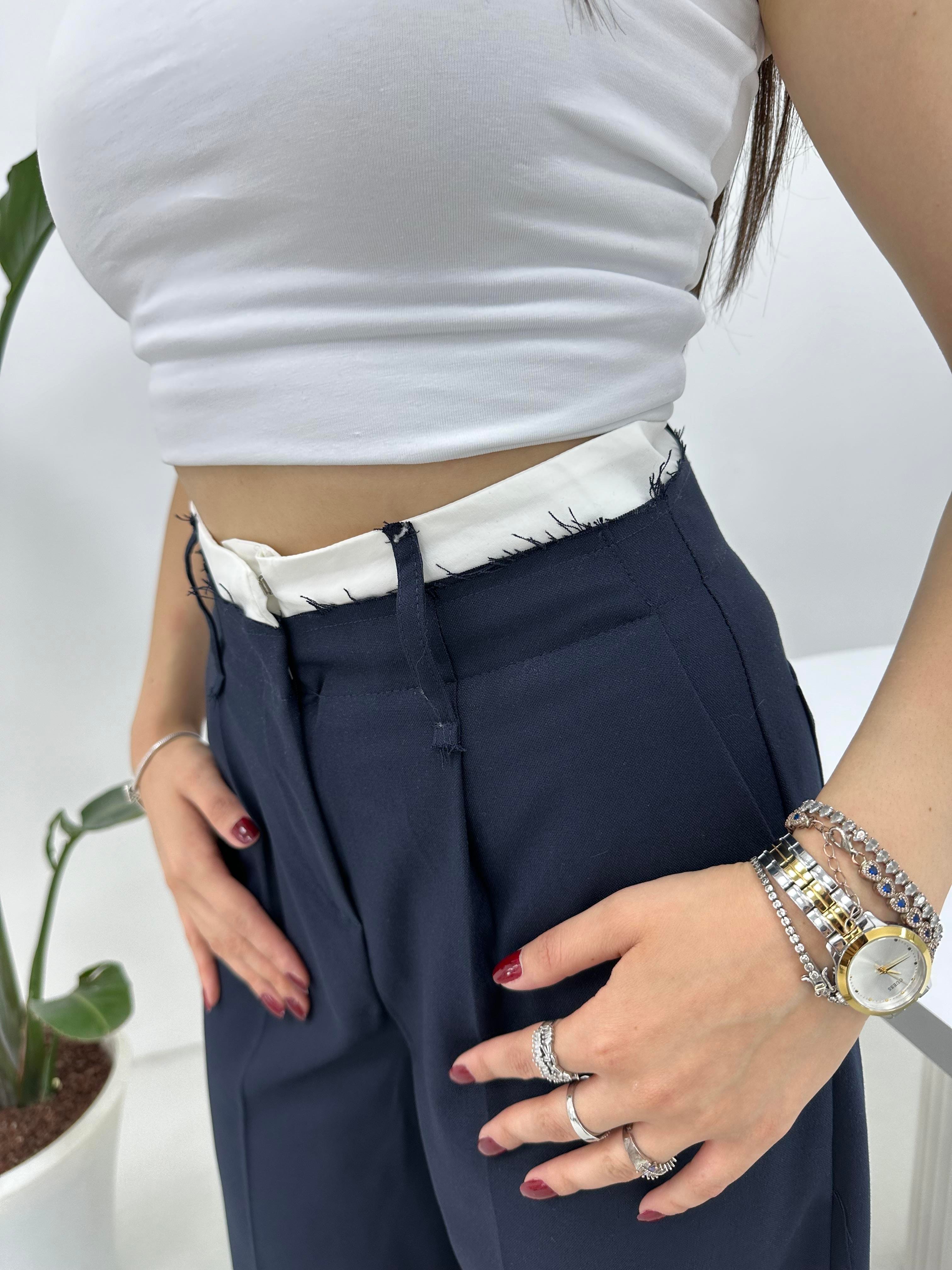 Bel Detaylı Tasarım Kumaş Pantolon 